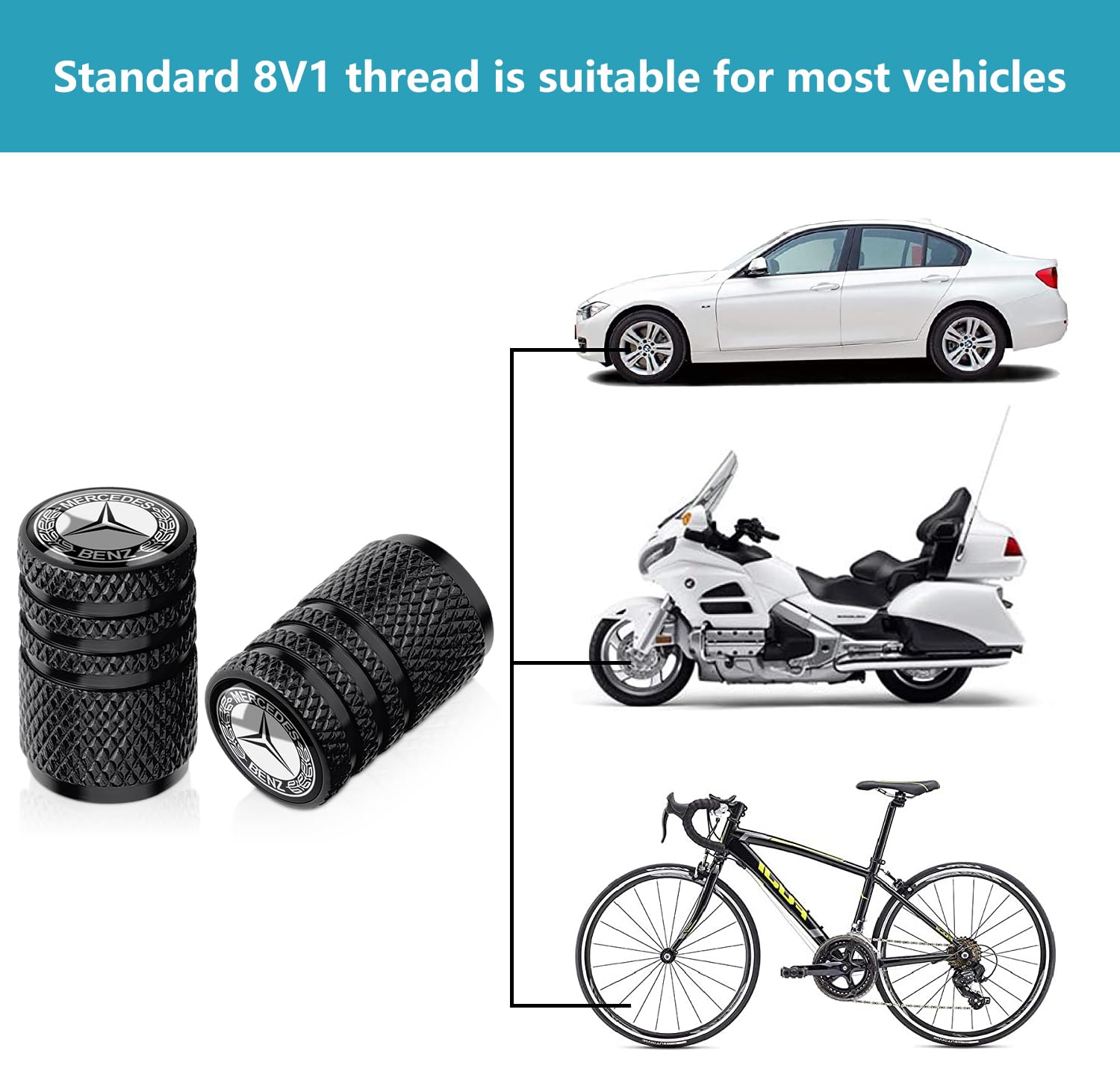 Tire Valve Stem Caps for Ford Mustang Metal Car Wheel Air caps Auto Valve Stem Caps Accessories 4 Pcs Black