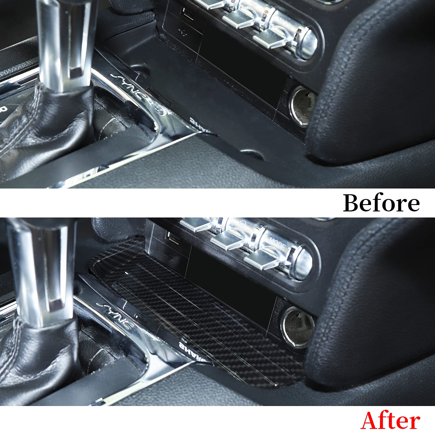 RT-TCZ Carbon Fiber Gear Shift Panel Storage Box Organizer Tray Center Console Trim Cover Accessories for Ford Mustang 2015 2016 2017 2018 2019 2020 2021 2022 2023 2024