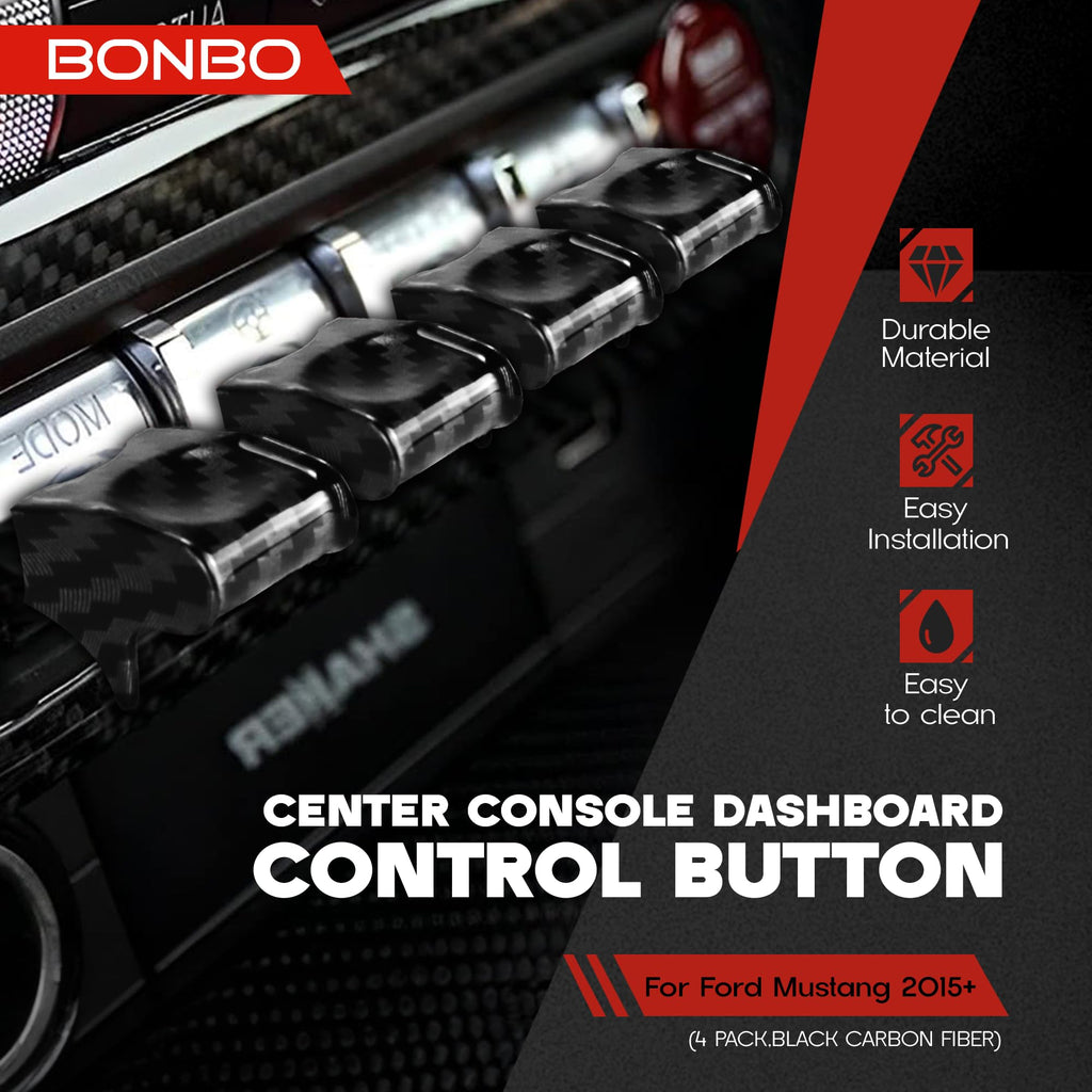 Center Console Dashboard Control Button Cover Trim Interior Accessories for Ford Mustang 2015-2022(4 Pack, Red)