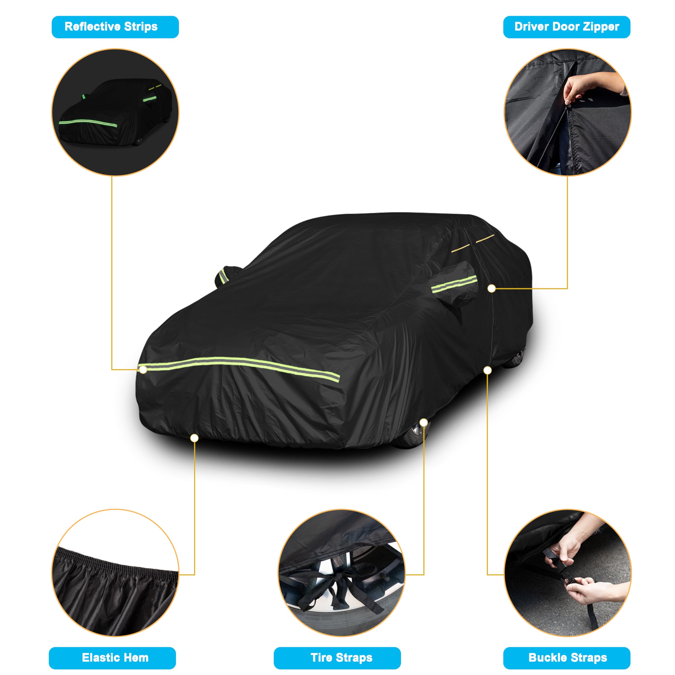 Car Cover Waterproof All Weather Custom Fit for Ford Mustang 1994-2025, 420D Oxford Full Outdoor Automtive Heavy Duty Covers Windproof Snowproof Dustproof UV Hail Protection Accessories