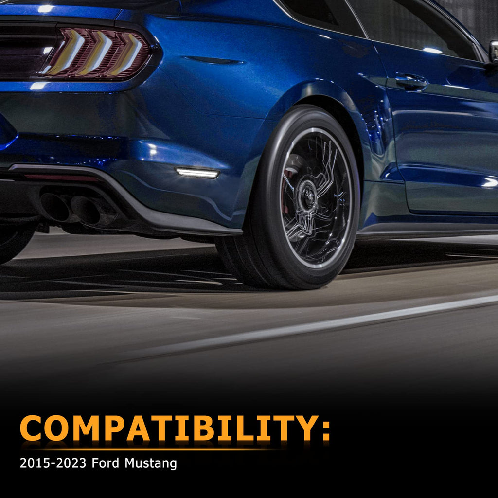 Gempro LED Side Marker Lights for Ford Mustang 2015-2023 Rear White Fender Marker Reflectors Lamps Smoked Len, 2PCS