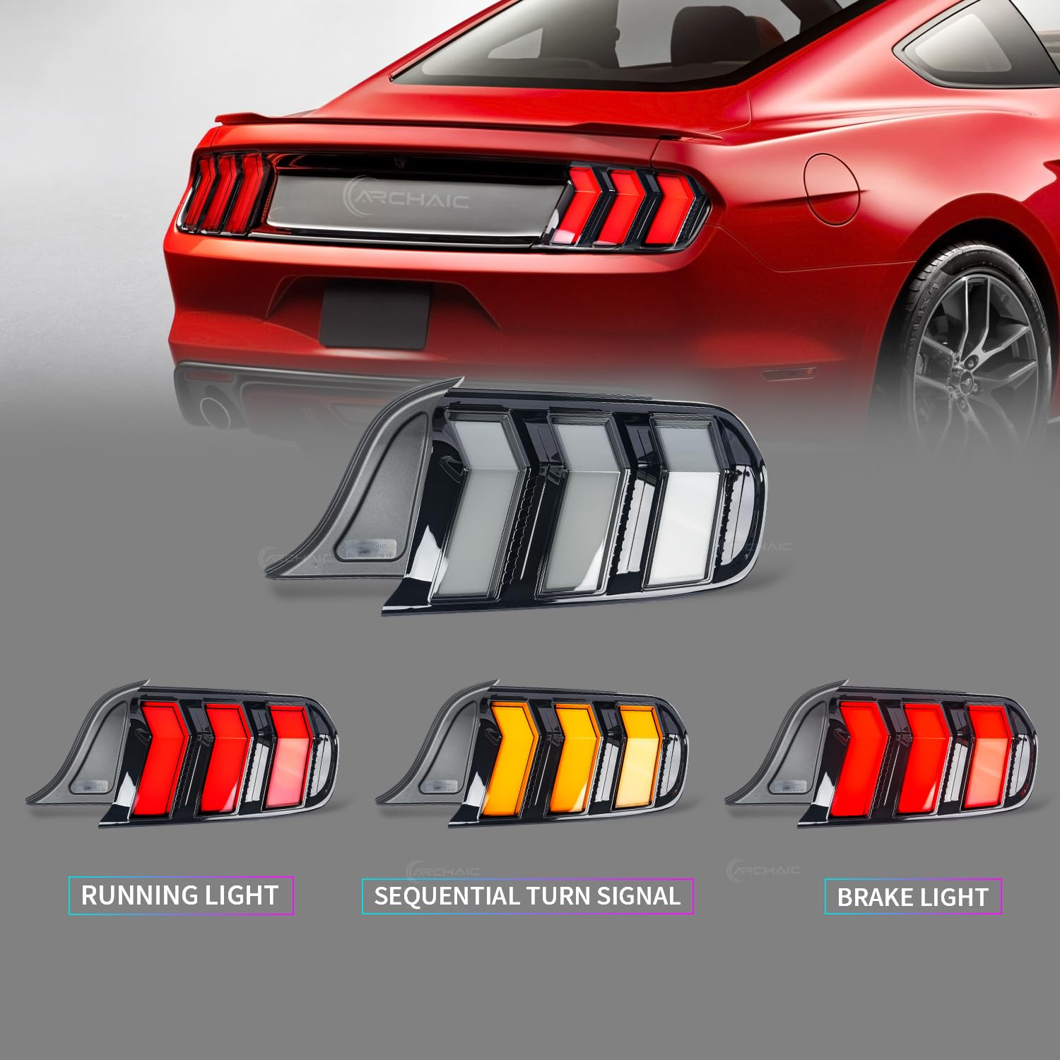 Archaic Tail Lights Assembly Compatible with Ford Mustang Shelby GT350 GT500 2015-2023,w/Start Up Animation & Sequential Turn Signal,Clear