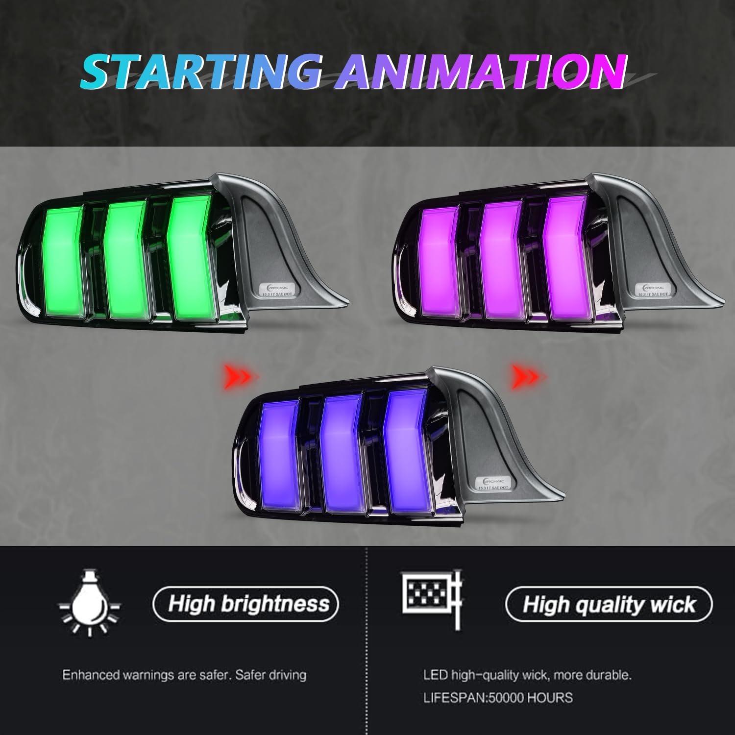 Archaic Tail Lights Assembly Compatible with Ford Mustang Shelby GT350 GT500 2015-2023,w/Start Up Animation & Sequential Turn Signal,Clear