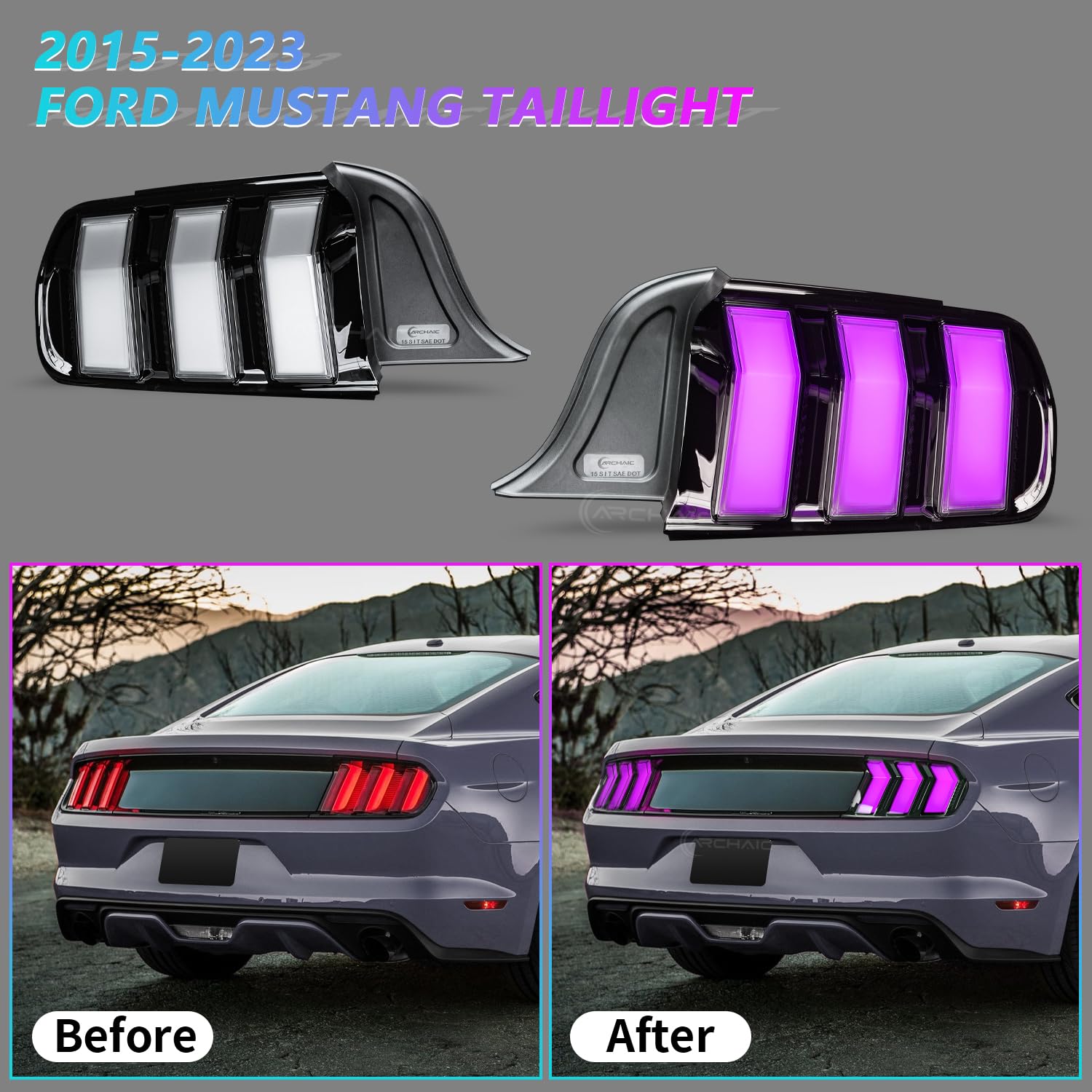 Archaic Tail Lights Assembly Compatible with Ford Mustang Shelby GT350 GT500 2015-2023,w/Start Up Animation & Sequential Turn Signal,Clear
