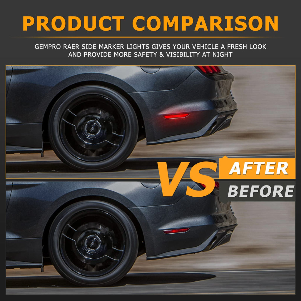 Gempro LED Side Marker Lights for Ford Mustang 2015-2023 Rear White Fender Marker Reflectors Lamps Smoked Len, 2PCS