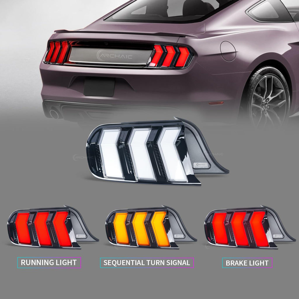 Archaic Tail Lights Assembly Compatible with Ford Mustang Shelby GT350 GT500 2015-2023,w/Start Up Animation & Sequential Turn Signal,Clear