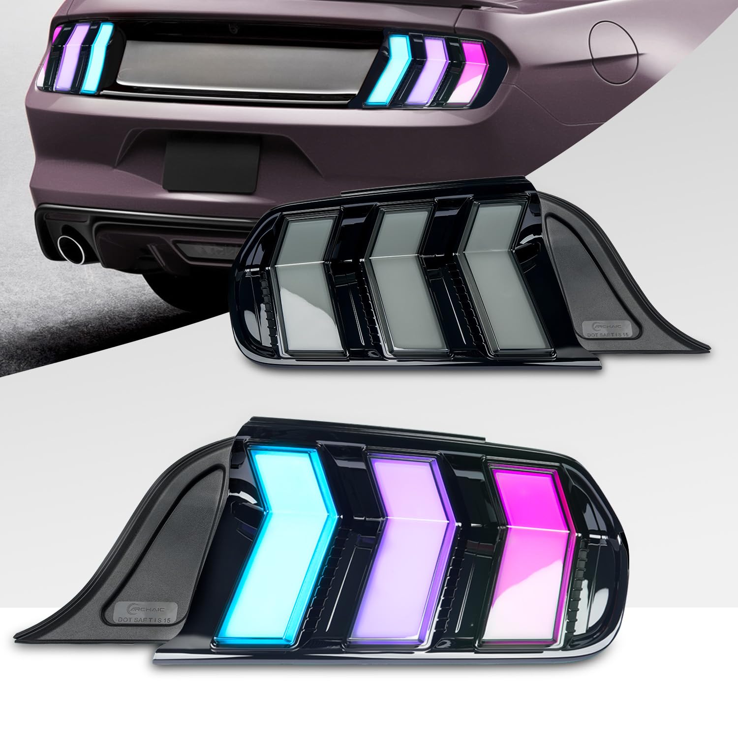 Archaic Tail Lights Assembly Compatible with Ford Mustang Shelby GT350 GT500 2015-2023,w/Start Up Animation & Sequential Turn Signal,Clear