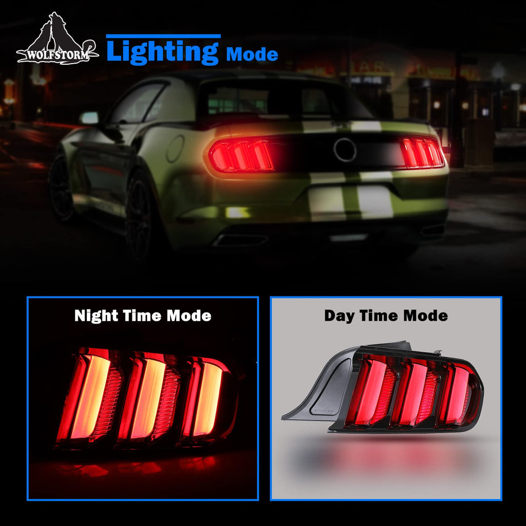 LED Tail Light for 2015-2023 Ford Mustang with Dynamic Running Turn Light Design,WOLFSORM Ford Mustang LED Tail Light Replacement Assembly,1 Pair(Smoke Lens)