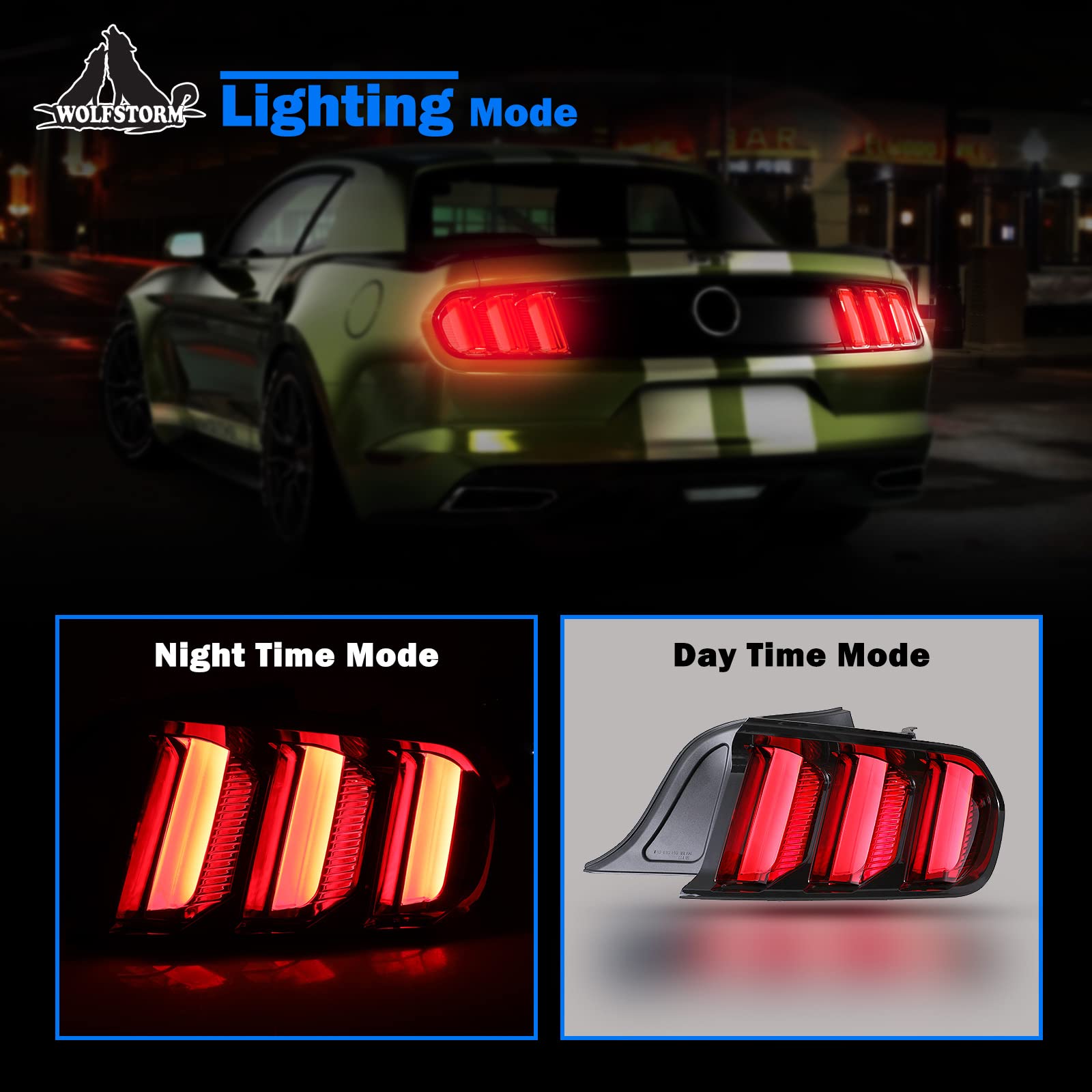 LED Tail Light for 2015-2023 Ford Mustang with Dynamic Running Turn Light Design,WOLFSORM Ford Mustang LED Tail Light Replacement Assembly,1 Pair(Smoke Lens)