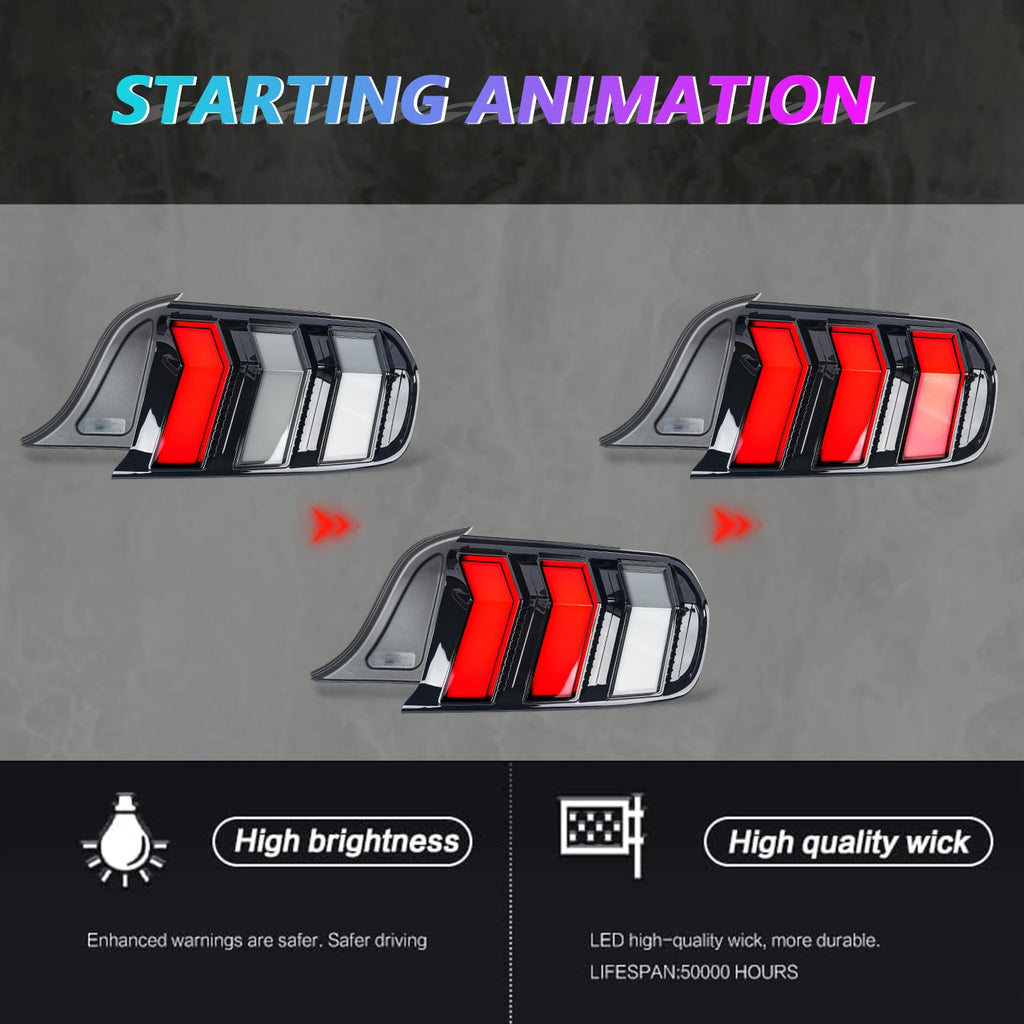 Archaic Tail Lights Assembly Compatible with Ford Mustang Shelby GT350 GT500 2015-2023,w/Start Up Animation & Sequential Turn Signal,Clear