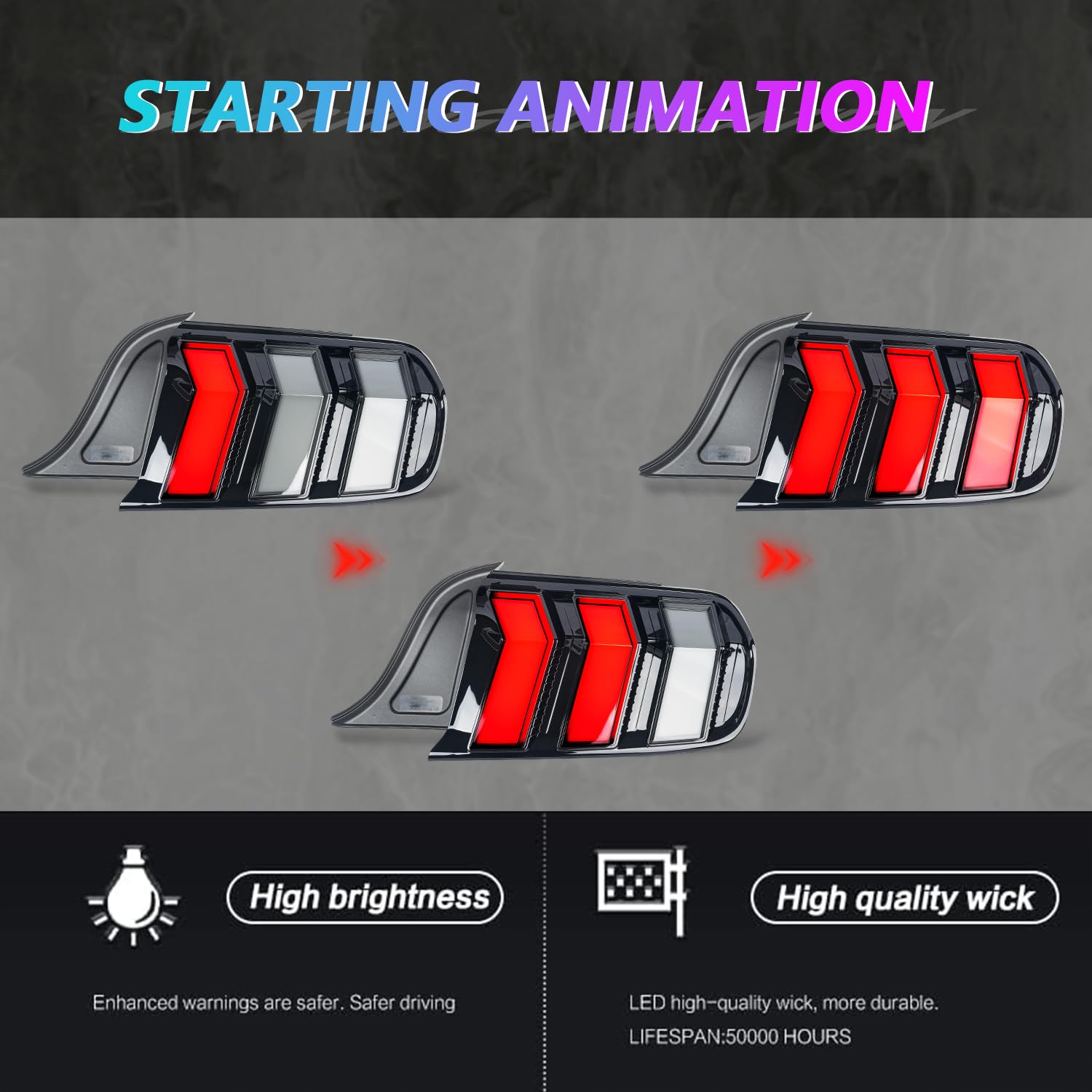 Archaic Tail Lights Assembly Compatible with Ford Mustang Shelby GT350 GT500 2015-2023,w/Start Up Animation & Sequential Turn Signal,Clear