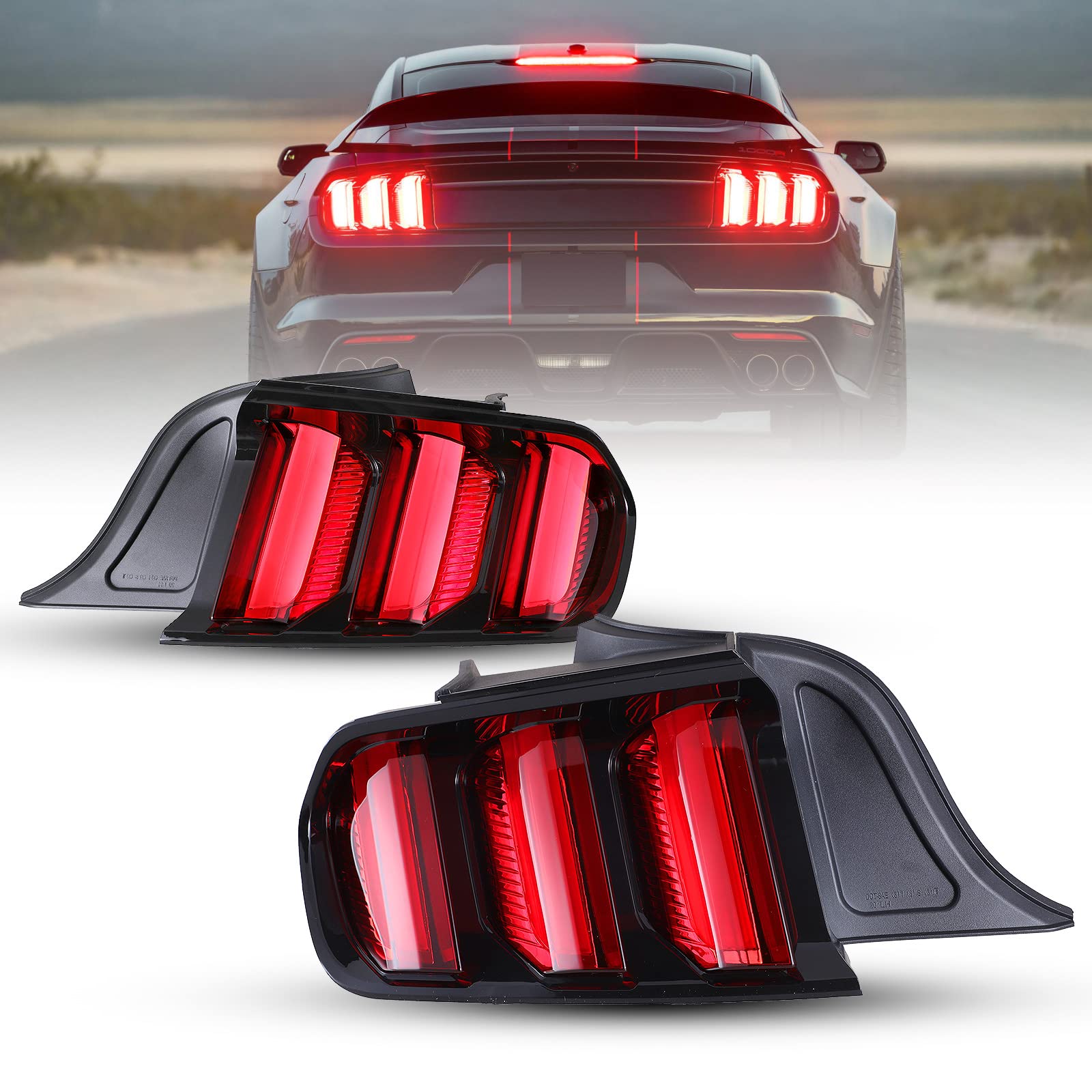 LED Tail Light for 2015-2023 Ford Mustang with Dynamic Running Turn Light Design,WOLFSORM Ford Mustang LED Tail Light Replacement Assembly,1 Pair(Smoke Lens)
