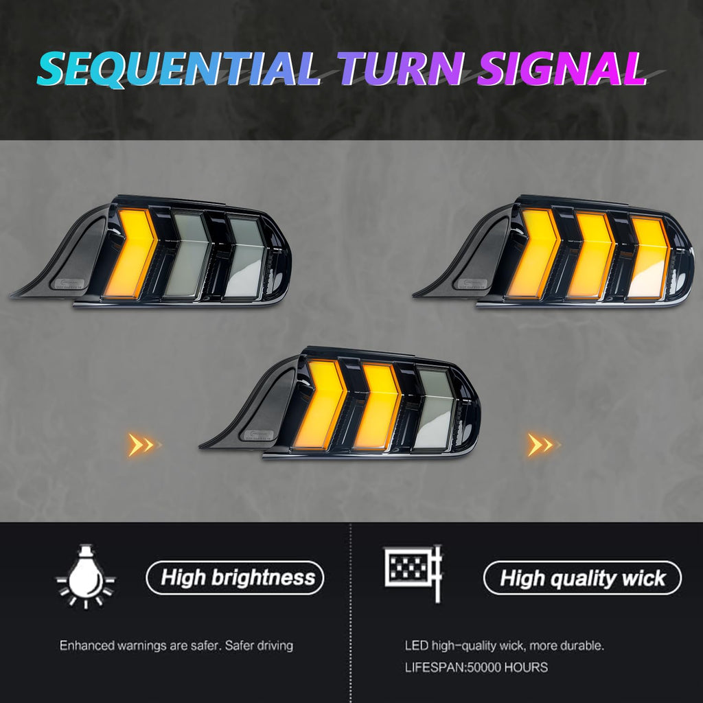 Archaic Tail Lights Assembly Compatible with Ford Mustang Shelby GT350 GT500 2015-2023,w/Start Up Animation & Sequential Turn Signal,Clear