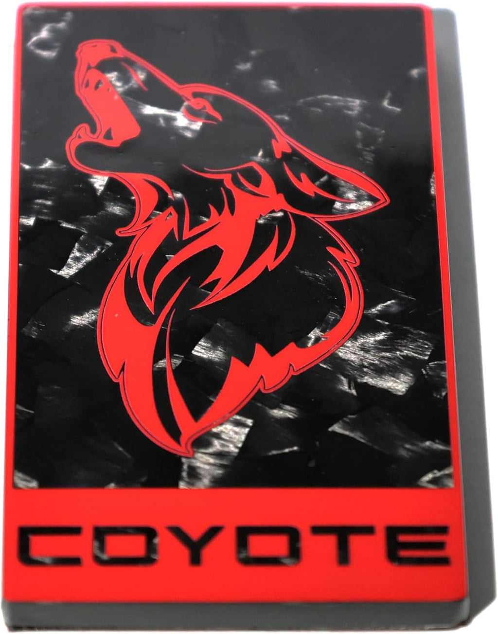 Real Carbon Fiber Howling Coyote Badge - Forged Carbon/Red - GT350 Style for Mustang