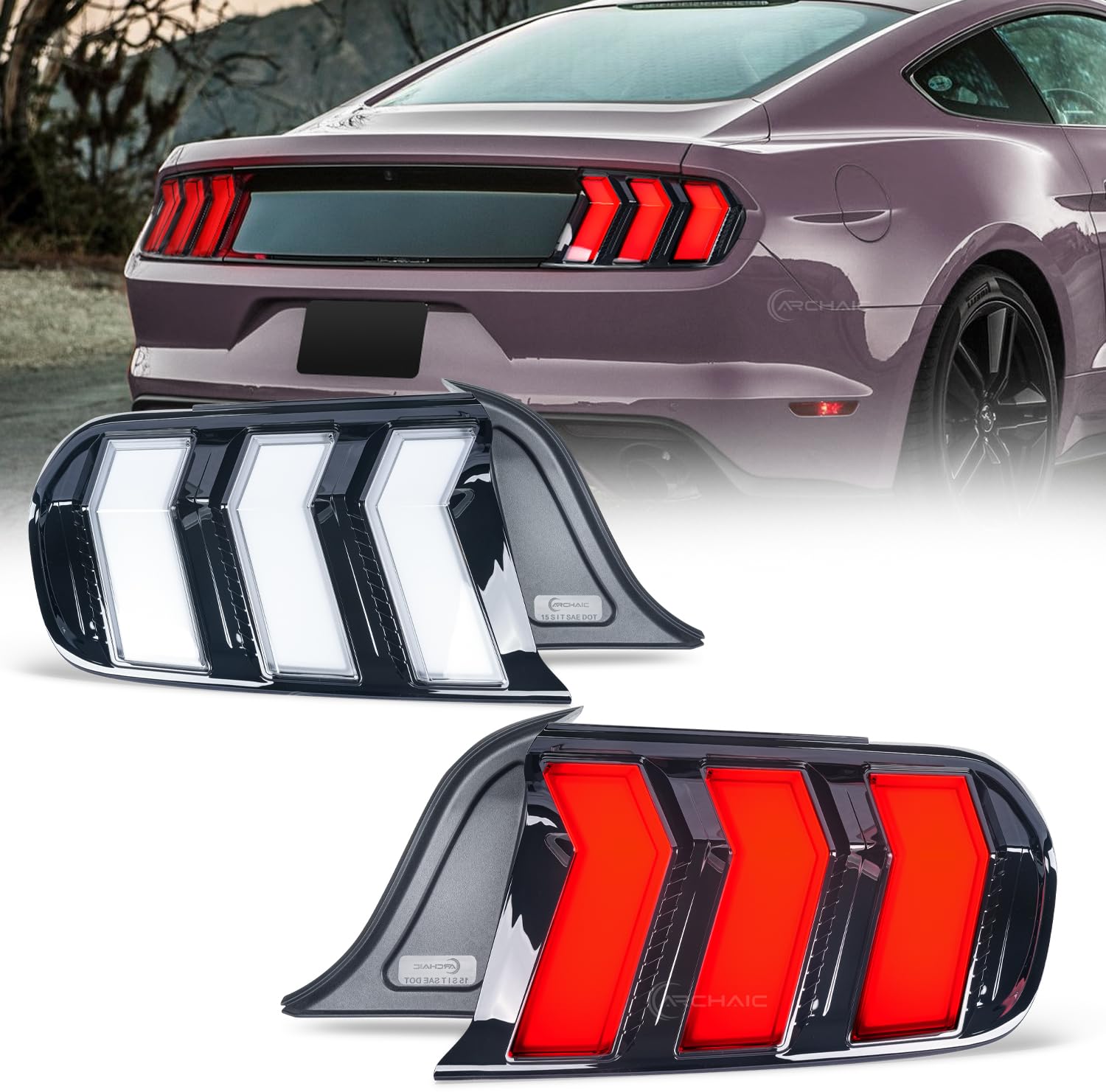 Archaic Tail Lights Assembly Compatible with Ford Mustang Shelby GT350 GT500 2015-2023,w/Start Up Animation & Sequential Turn Signal,Clear