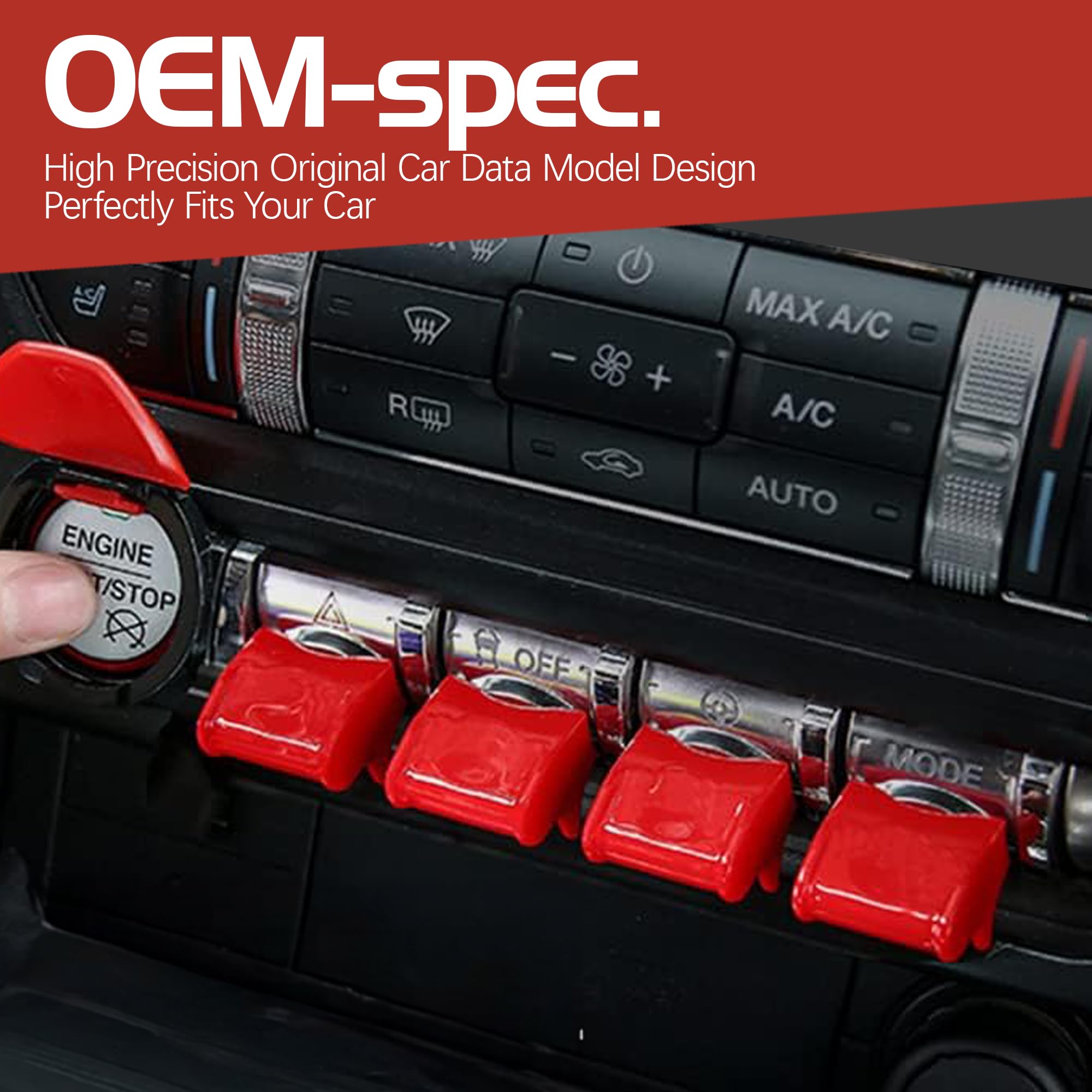 Center Console Dashboard Control Button Cover Trim Interior Accessories for Ford Mustang 2015-2022(4 Pack, Red)