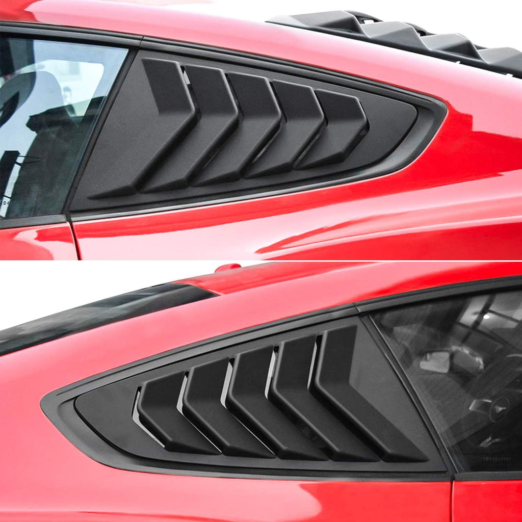 Side Window Louvers for Ford Mustang 2015 2016 2017 2018 2019 2020 2021 2022 2023 Windshield Sun Shade Cover Vent GT Lambo Style Custom Fit All Weather ABS (Matte Black)