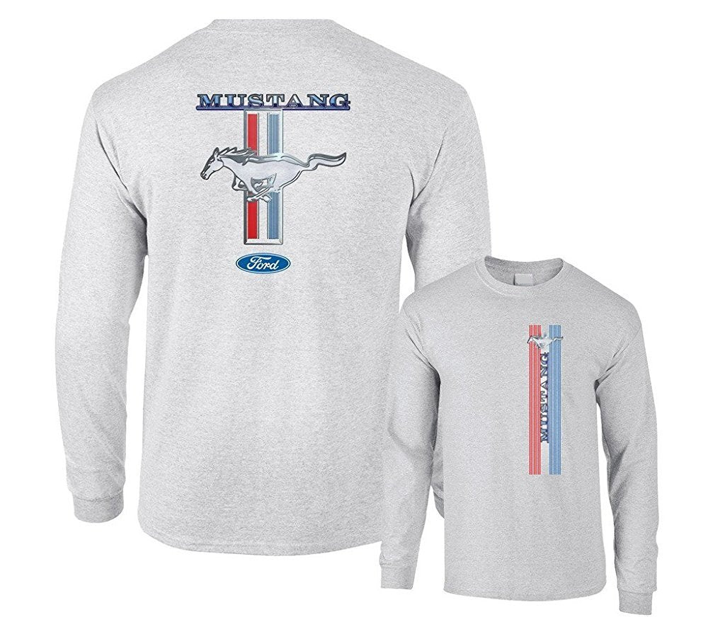 Ford Mustang Pony Racing Stripe 5.0 Muscle Cars Long Sleeve T-Shirt Front Back Print
