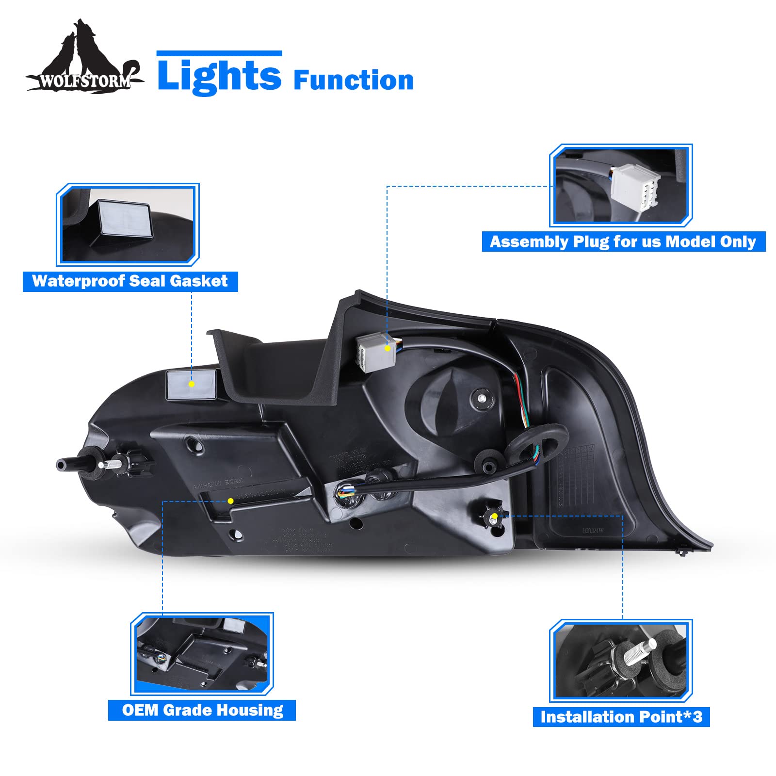 LED Tail Light for 2015-2023 Ford Mustang with Dynamic Running Turn Light Design,WOLFSORM Ford Mustang LED Tail Light Replacement Assembly,1 Pair(Smoke Lens)