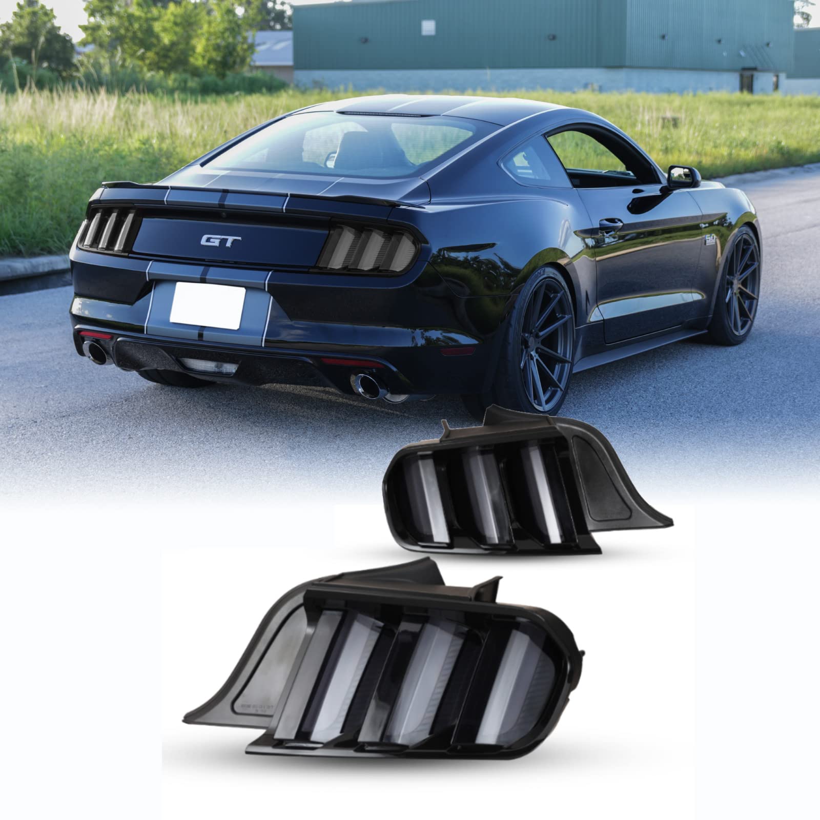 LED Tail Light for 2015-2023 Ford Mustang with Dynamic Running Turn Light Design,WOLFSORM Ford Mustang LED Tail Light Replacement Assembly,1 Pair(Smoke Lens)