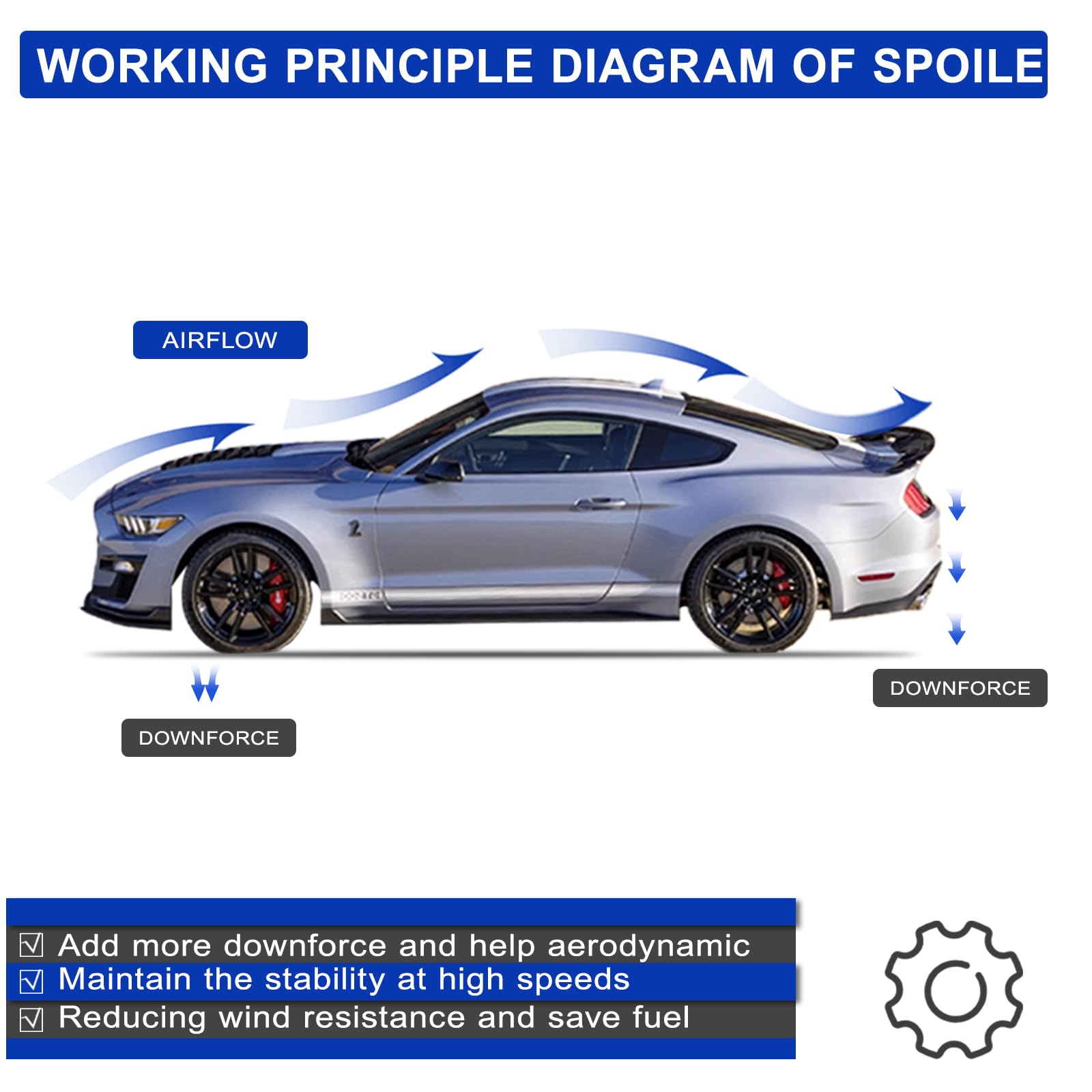 2015-2023 Mustang Ecoboost Spoiler Compatible with Mustang V6/V8/Shelby/GT/EcoBoost Coupe 2 Door Models GT 350 GT500 Style ABS Trunk Rear Spoiler Wing