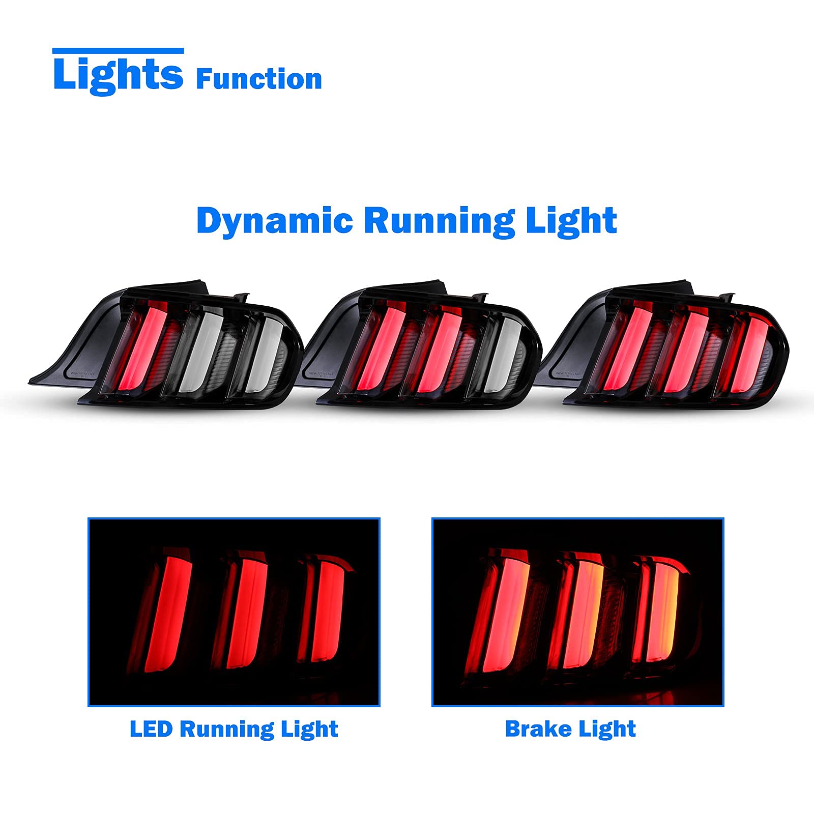 LED Tail Light for 2015-2023 Ford Mustang with Dynamic Running Turn Light Design,WOLFSORM Ford Mustang LED Tail Light Replacement Assembly,1 Pair(Smoke Lens)