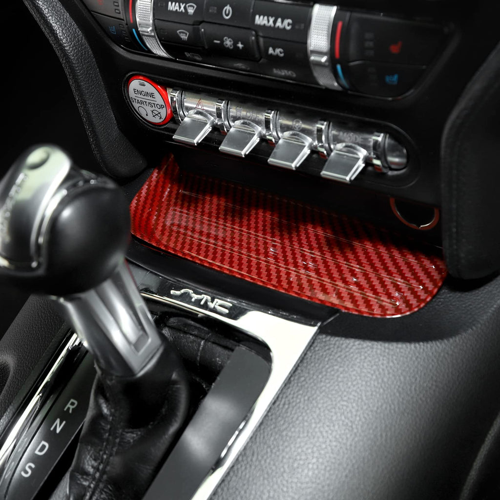 RT-TCZ Carbon Fiber Gear Shift Panel Storage Box Organizer Tray Center Console Trim Cover Accessories for Ford Mustang 2015 2016 2017 2018 2019 2020 2021 2022 2023 2024