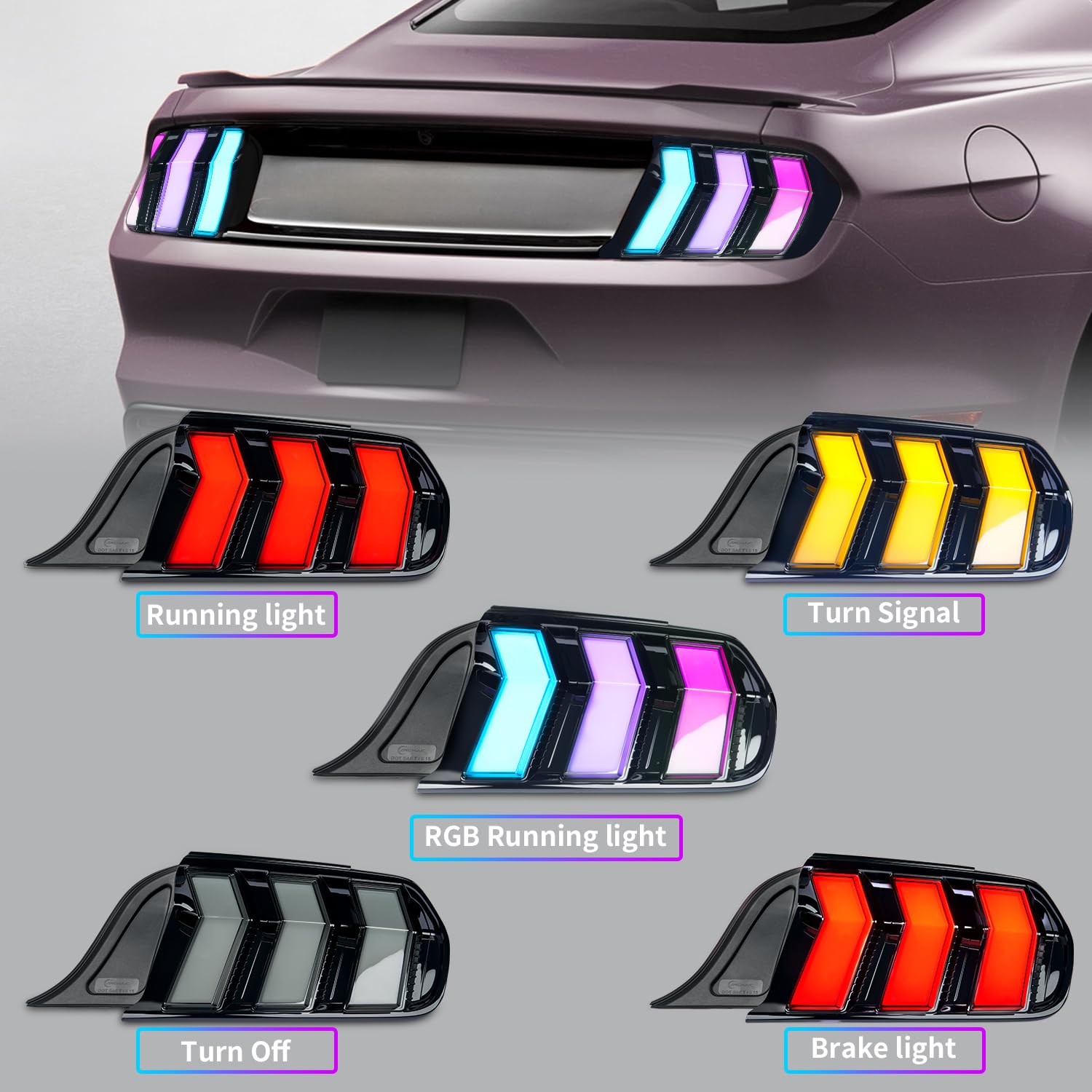 Archaic Tail Lights Assembly Compatible with Ford Mustang Shelby GT350 GT500 2015-2023,w/Start Up Animation & Sequential Turn Signal,Clear