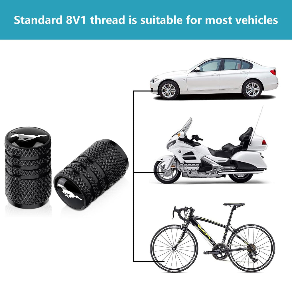 Tire Valve Stem Caps for Ford Mustang Metal Car Wheel Air caps Auto Valve Stem Caps Accessories 4 Pcs Black