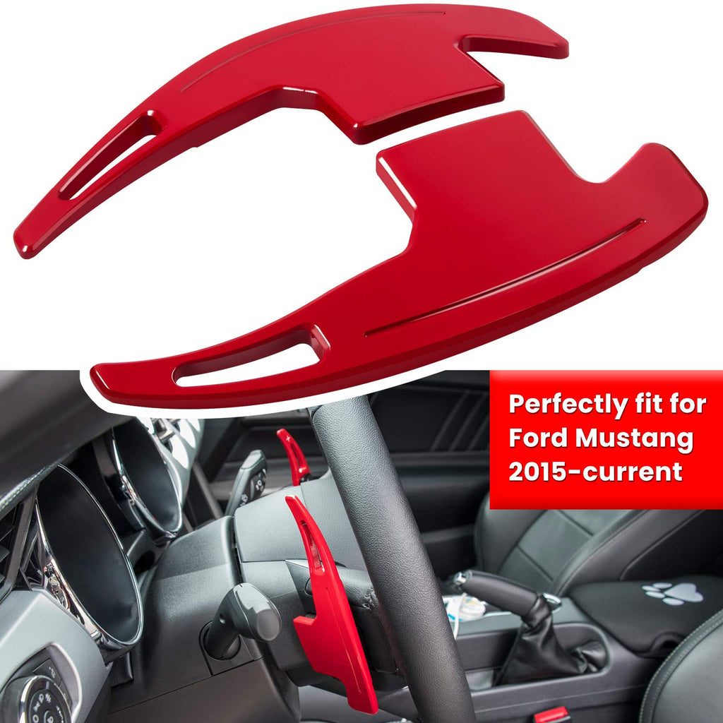 Steering Wheel Shift Paddle Extended Shifter Trim Cover for Ford Mustang 2015 2016 2017 2018 2019 2020 2021 2022 2023 Interior Decoration Accessories Aluminum Alloy (Red 2PCS)