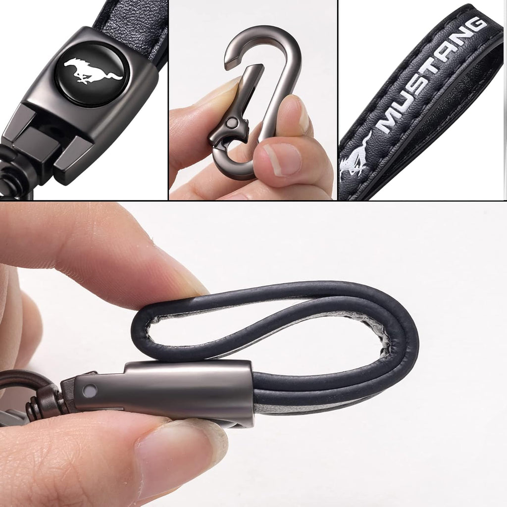 TACOMA Genuine Leather Car Keychain for Key Chain for Men and Women Family Present Key Ring Accessories(Black)