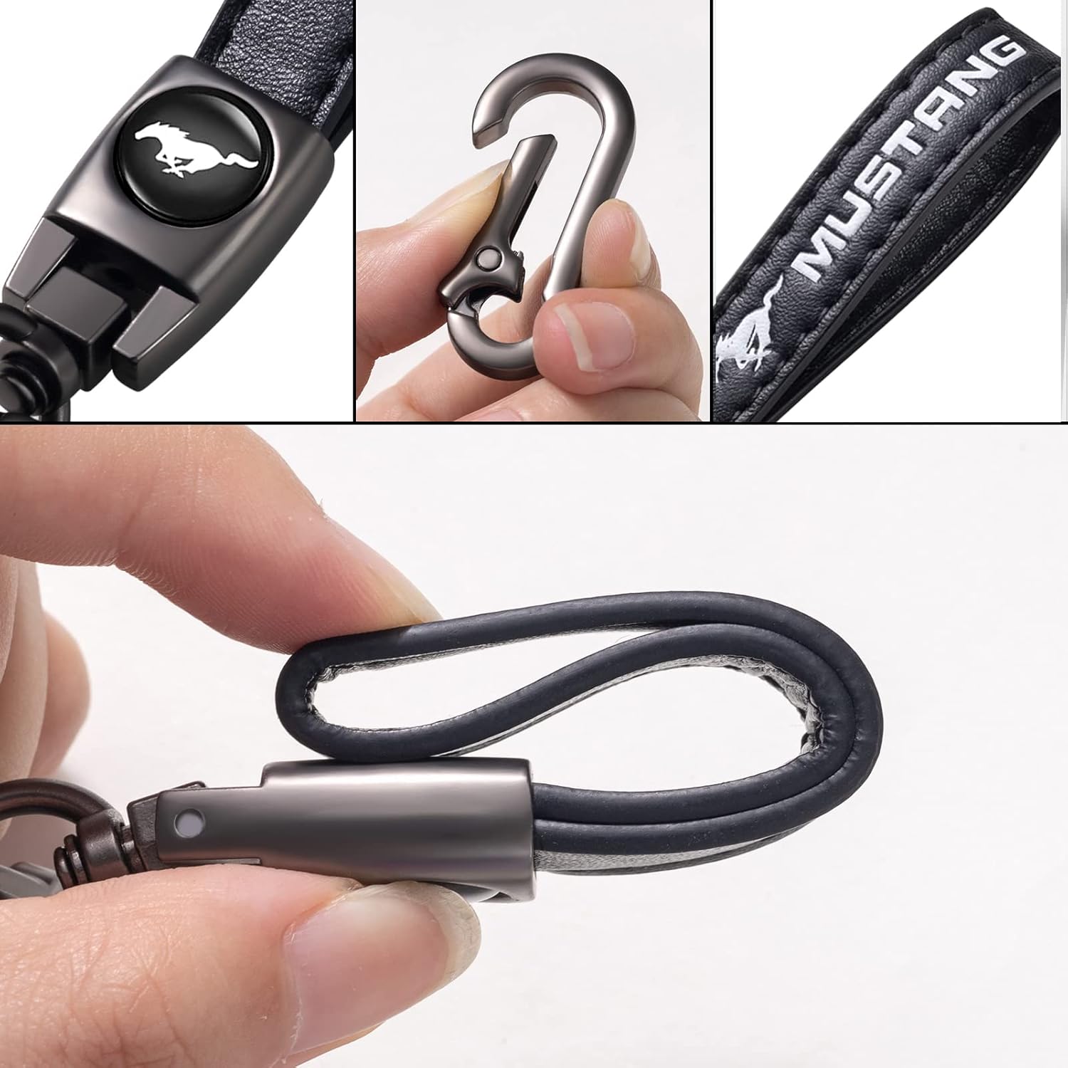 TACOMA Genuine Leather Car Keychain for Key Chain for Men and Women Family Present Key Ring Accessories(Black)