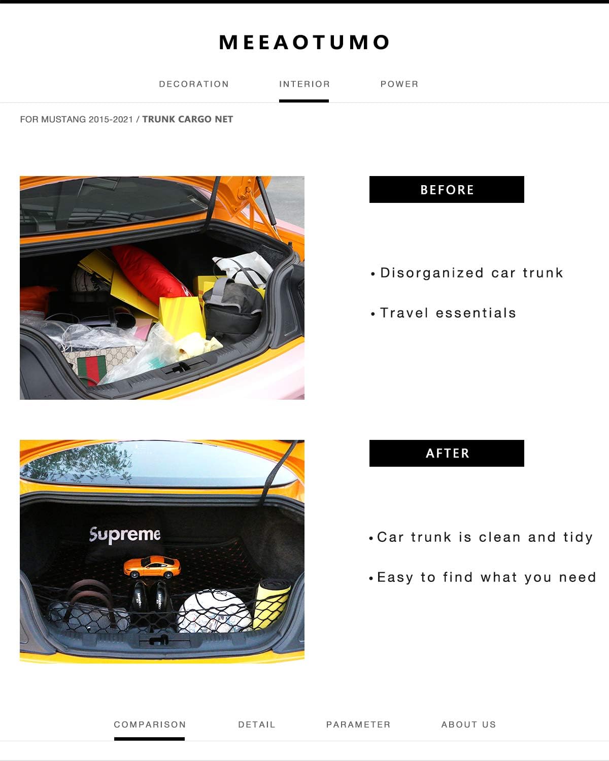 Trunk Cargo Net Accessories for Ford Mustang 2015-2025