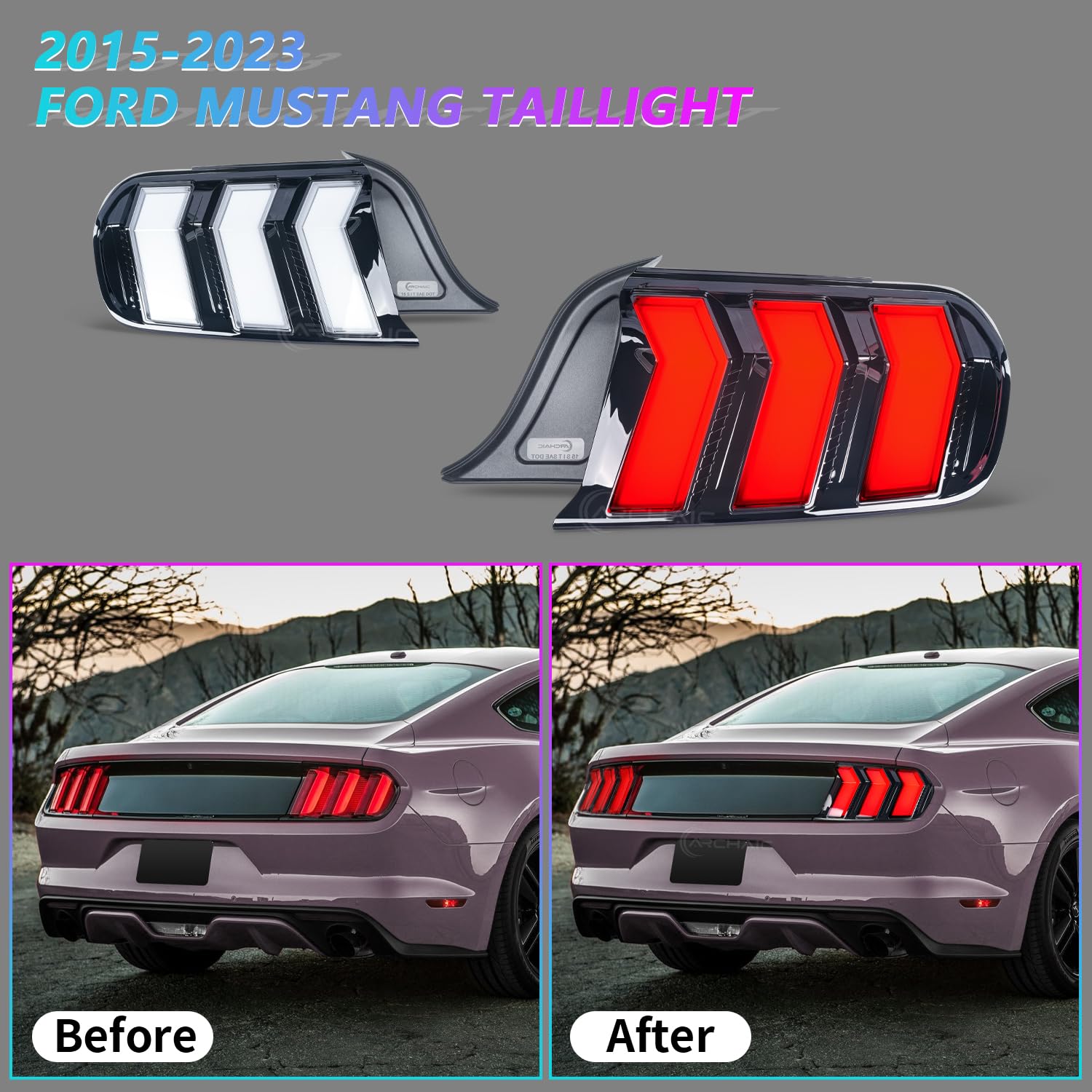 Archaic Tail Lights Assembly Compatible with Ford Mustang Shelby GT350 GT500 2015-2023,w/Start Up Animation & Sequential Turn Signal,Clear