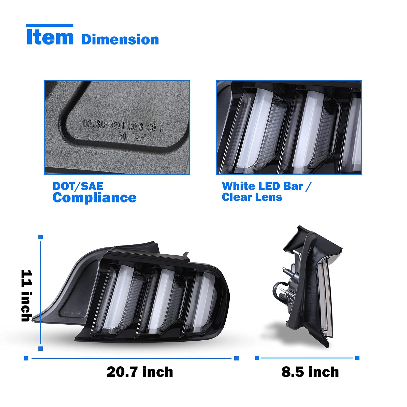 LED Tail Light for 2015-2023 Ford Mustang with Dynamic Running Turn Light Design,WOLFSORM Ford Mustang LED Tail Light Replacement Assembly,1 Pair(Smoke Lens)