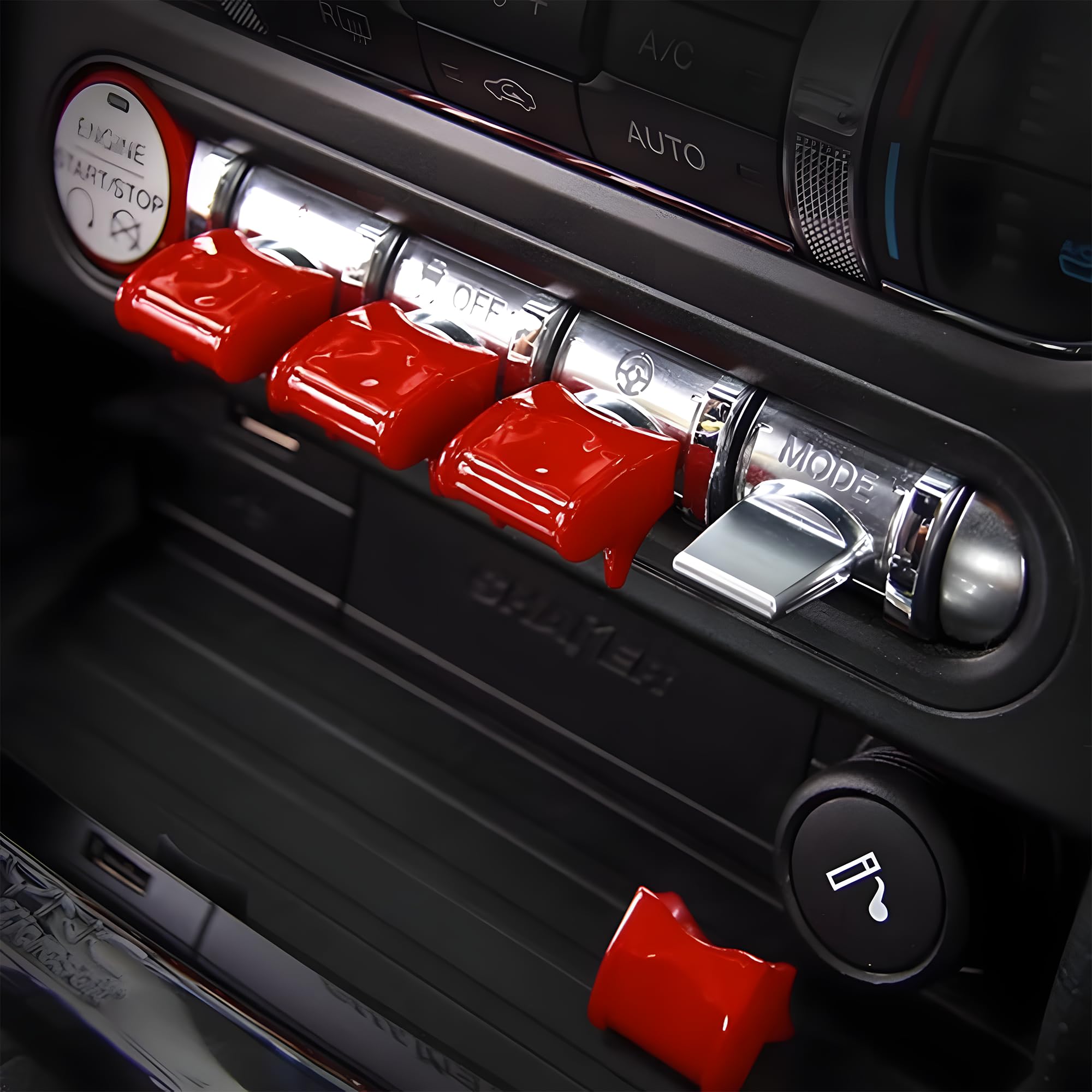 Center Console Dashboard Control Button Cover Trim Interior Accessories for Ford Mustang 2015-2022(4 Pack, Red)