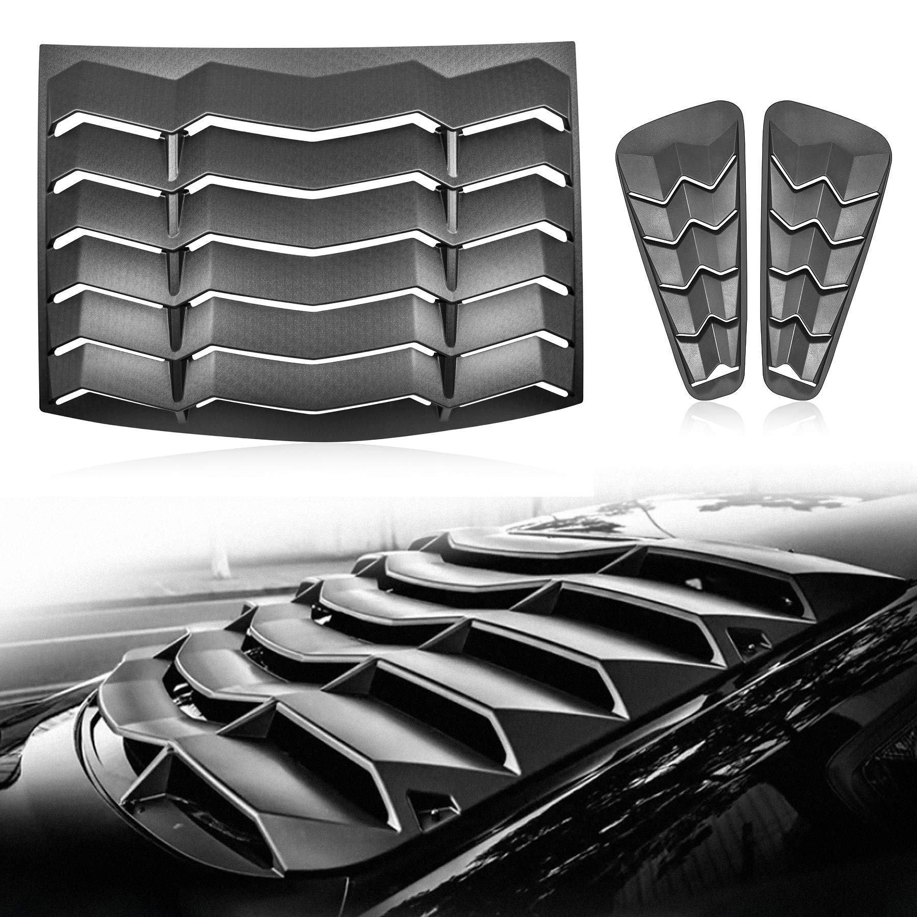 2015-2023 Rear Window Louvers Windshield Sun Shade Cover Lambo Style Matte Black Compatible with Ford Mustang 2015 2016 2017 2018 2019 2020 2021 …