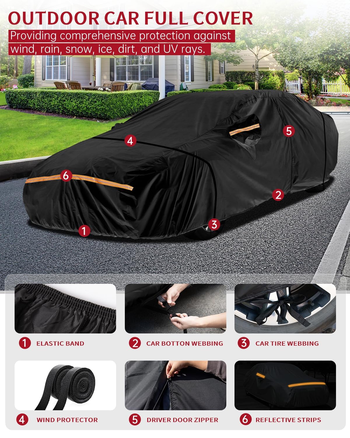 Car Cover Waterproof All Weather Custom Fit for Ford Mustang 1994-2025, 420D Oxford Full Outdoor Automtive Heavy Duty Covers Windproof Snowproof Dustproof UV Hail Protection Accessories