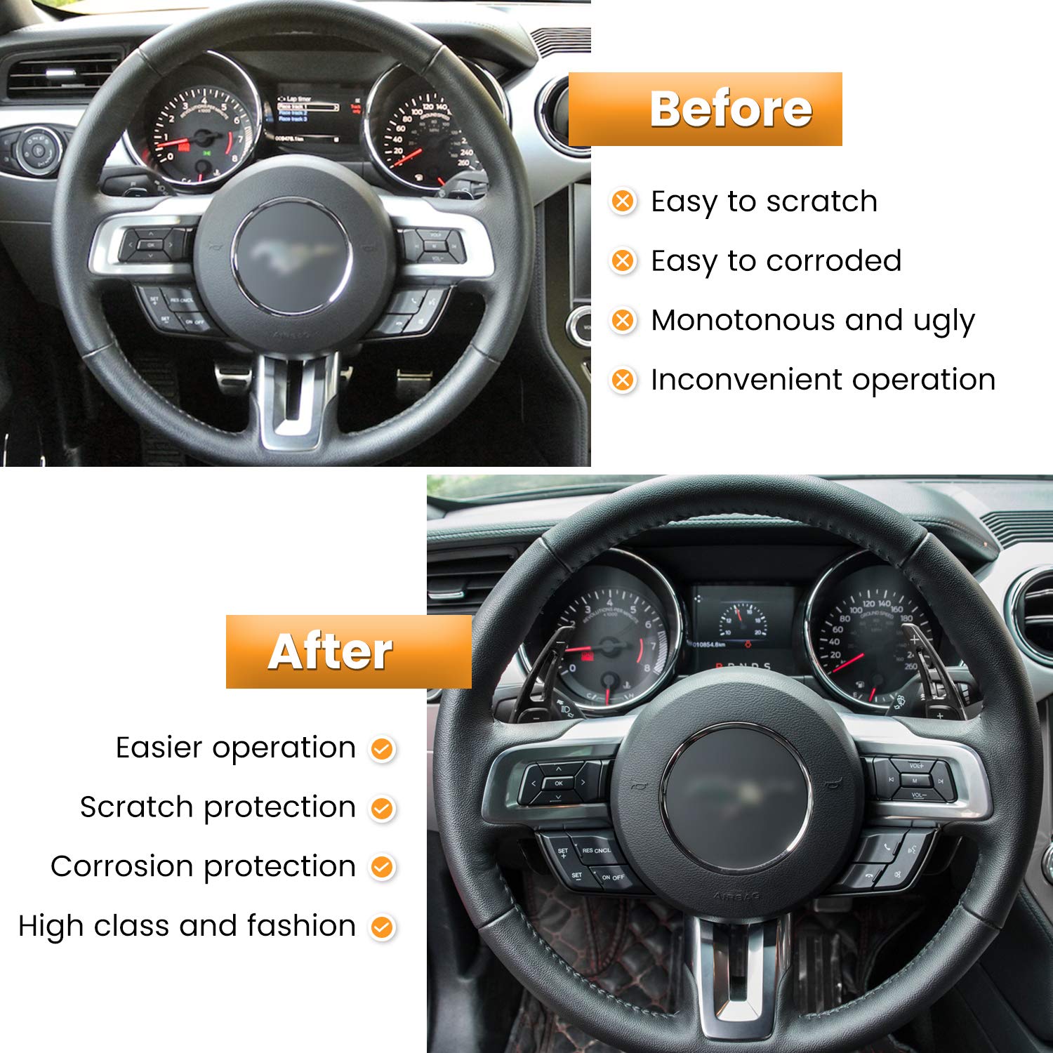 Steering Wheel Shift Paddle Extended Shifter Trim Cover for Ford Mustang 2015 2016 2017 2018 2019 2020 2021 2022 2023 Interior Decoration Accessories Aluminum Alloy (Red 2PCS)