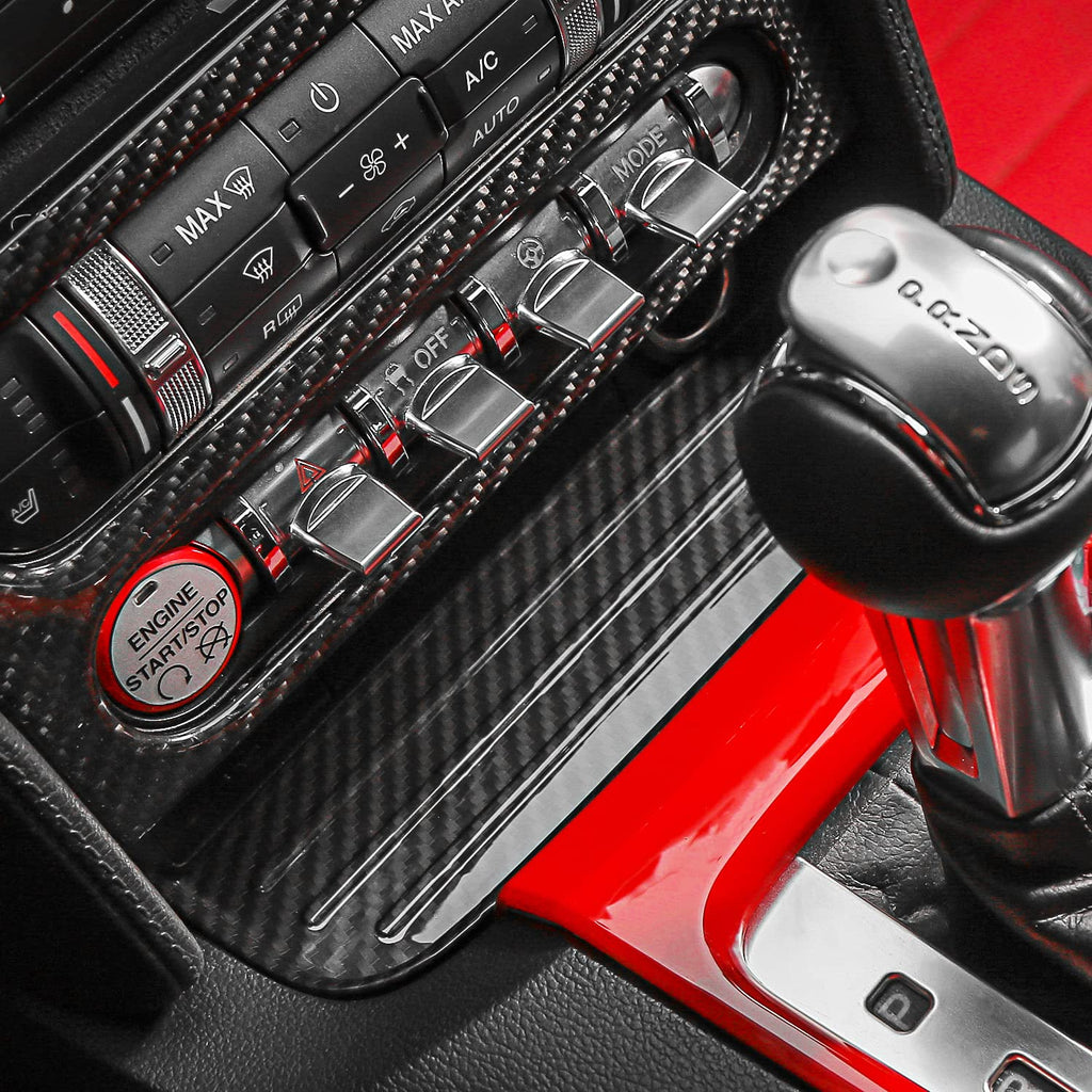 RT-TCZ Carbon Fiber Gear Shift Panel Storage Box Organizer Tray Center Console Trim Cover Accessories for Ford Mustang 2015 2016 2017 2018 2019 2020 2021 2022 2023 2024