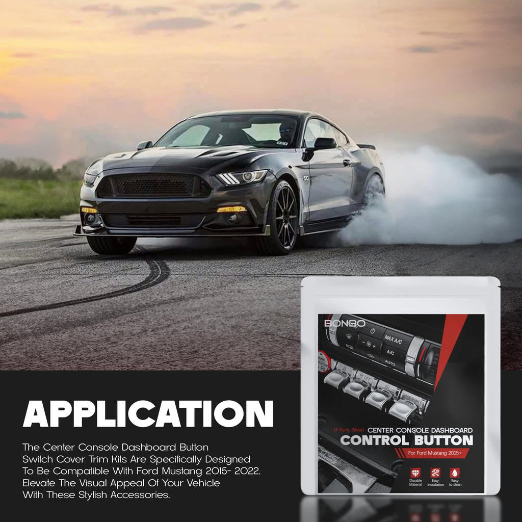 Center Console Dashboard Control Button Cover Trim Interior Accessories for Ford Mustang 2015-2022(4 Pack, Red)