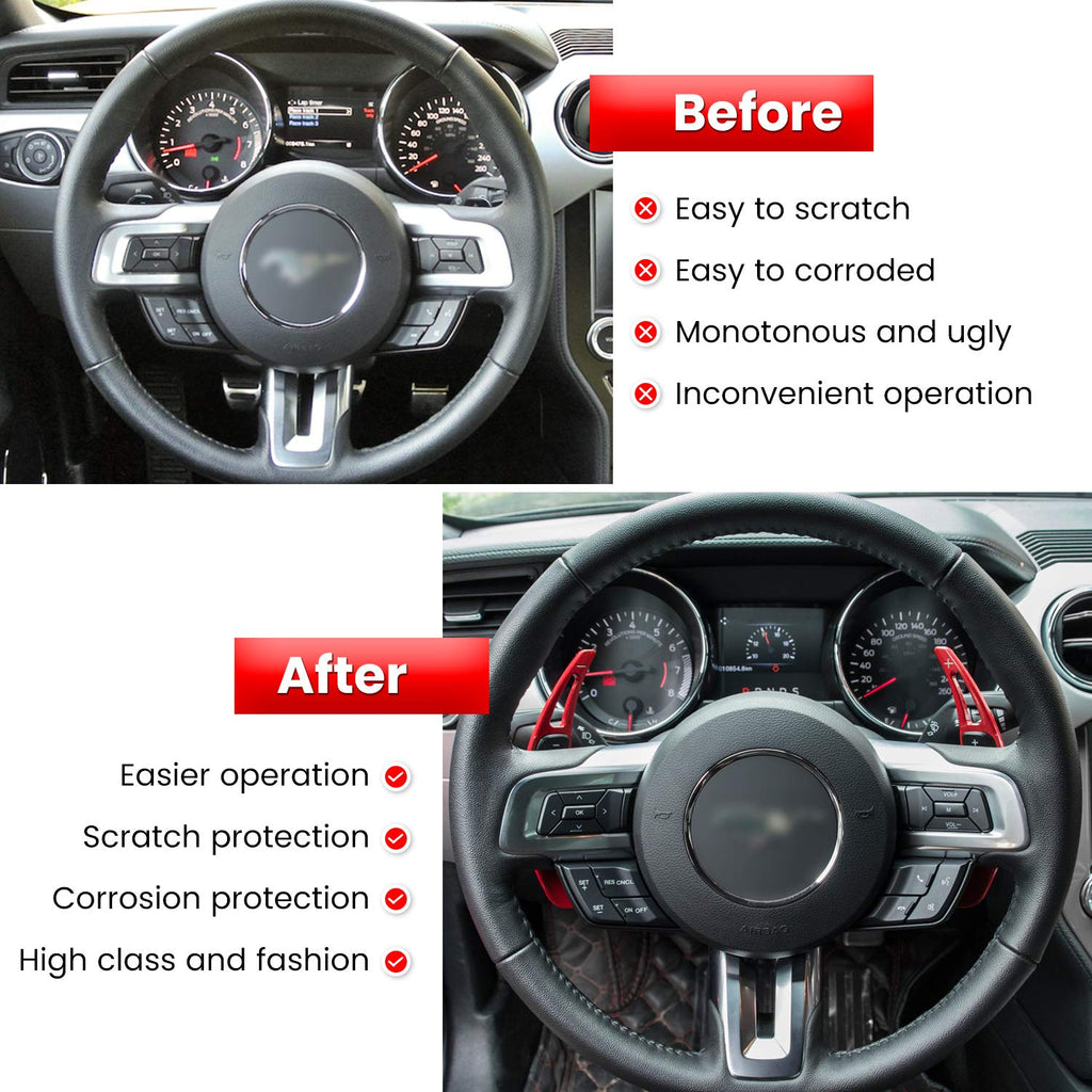 Steering Wheel Shift Paddle Extended Shifter Trim Cover for Ford Mustang 2015 2016 2017 2018 2019 2020 2021 2022 2023 Interior Decoration Accessories Aluminum Alloy (Red 2PCS)