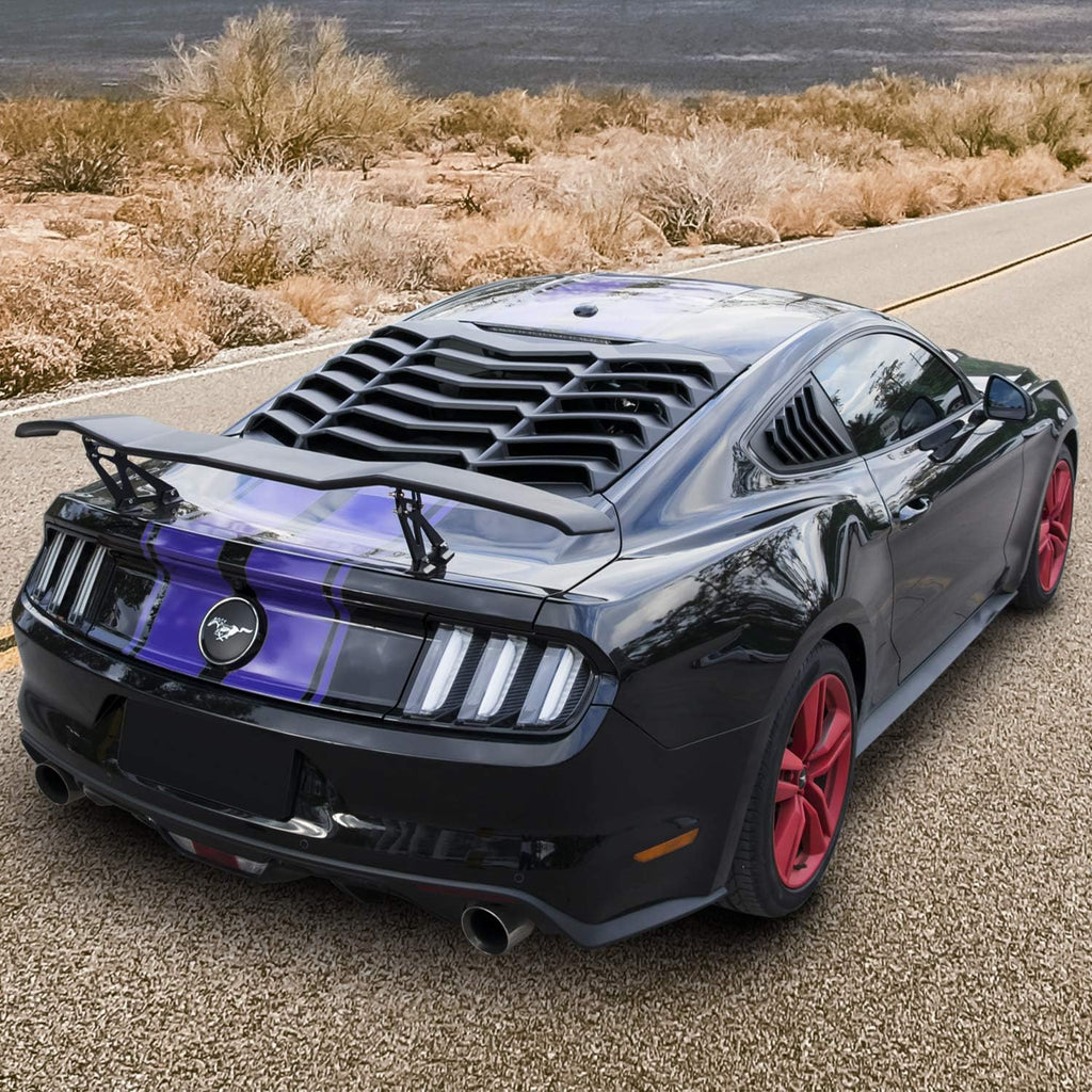 E-cowlboy Rear+Side Window Louvers for Ford Mustang 2015 2016 2017 2018 2019 2020 2021 2022 2023 Windshield Sun Shade Cover Vent GT Lambo Style Exterior Accessories All Weather ABS (Matte Black)