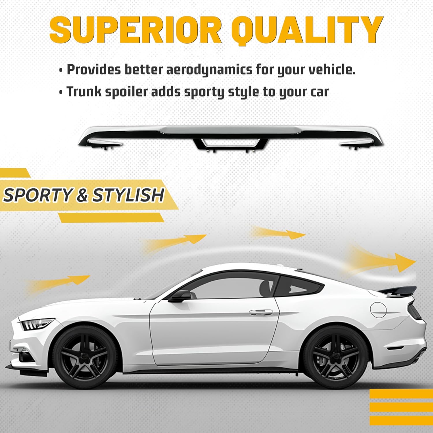 KUAFU Trunk Spoiler Compatible with 2015-2023 Ford Mustang GT500 GT350 V6/V8/Shelby/GT/EcoBoost 2 Door Coupe Models, Rear Wing Gloss Black