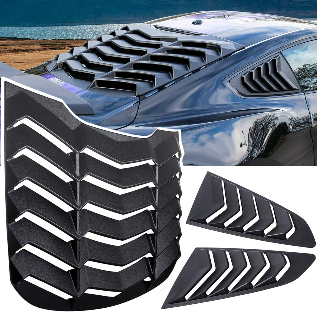 E-cowlboy Rear+Side Window Louvers for Ford Mustang 2015 2016 2017 2018 2019 2020 2021 2022 2023 Windshield Sun Shade Cover Vent GT Lambo Style Exterior Accessories All Weather ABS (Matte Black)