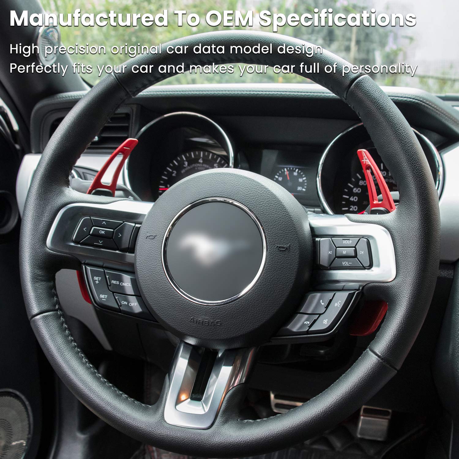 Steering Wheel Shift Paddle Extended Shifter Trim Cover for Ford Mustang 2015 2016 2017 2018 2019 2020 2021 2022 2023 Interior Decoration Accessories Aluminum Alloy (Red 2PCS)