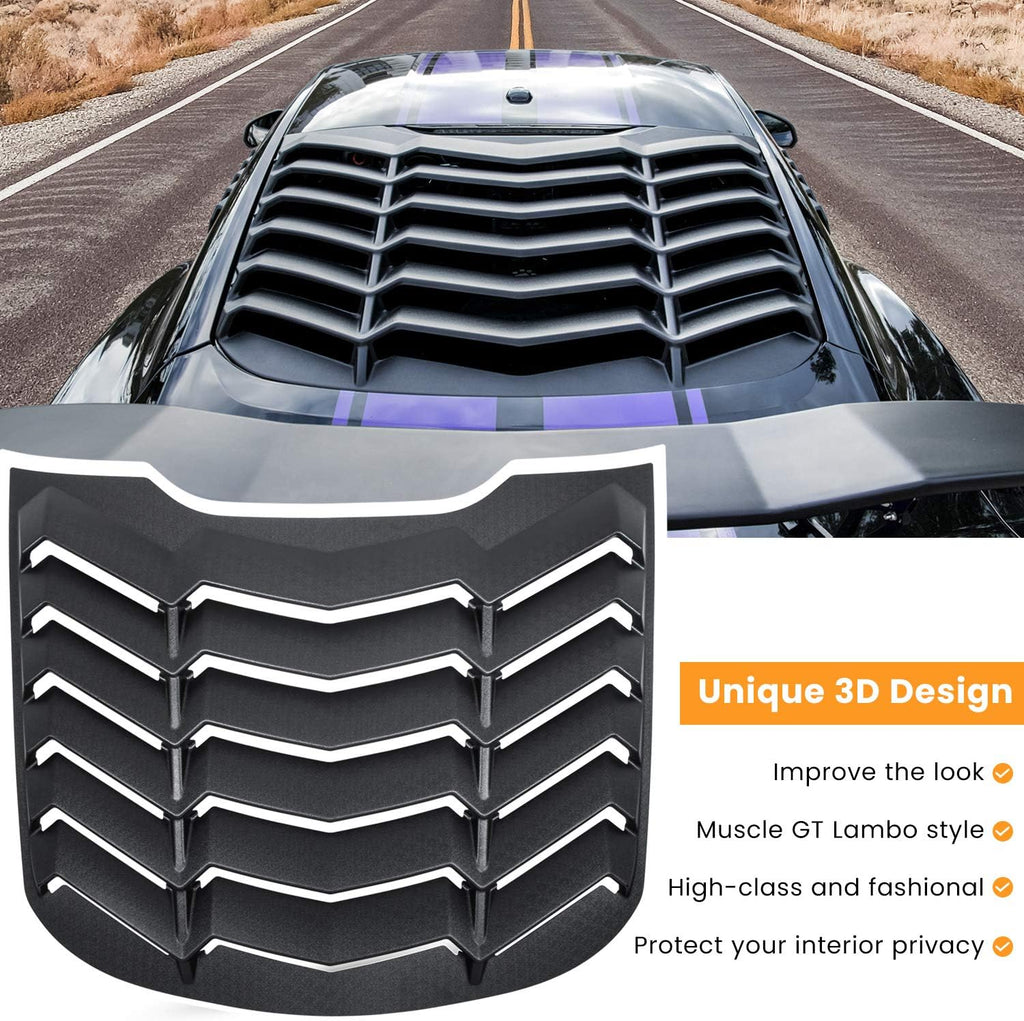 E-cowlboy Rear+Side Window Louvers for Ford Mustang 2015 2016 2017 2018 2019 2020 2021 2022 2023 Windshield Sun Shade Cover Vent GT Lambo Style Exterior Accessories All Weather ABS (Matte Black)