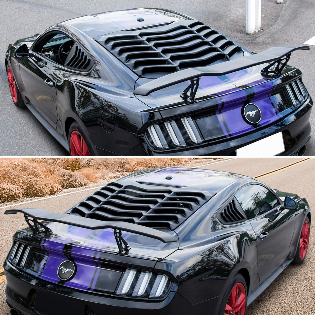 E-cowlboy Rear+Side Window Louvers for Ford Mustang 2015 2016 2017 2018 2019 2020 2021 2022 2023 Windshield Sun Shade Cover Vent GT Lambo Style Exterior Accessories All Weather ABS (Matte Black)