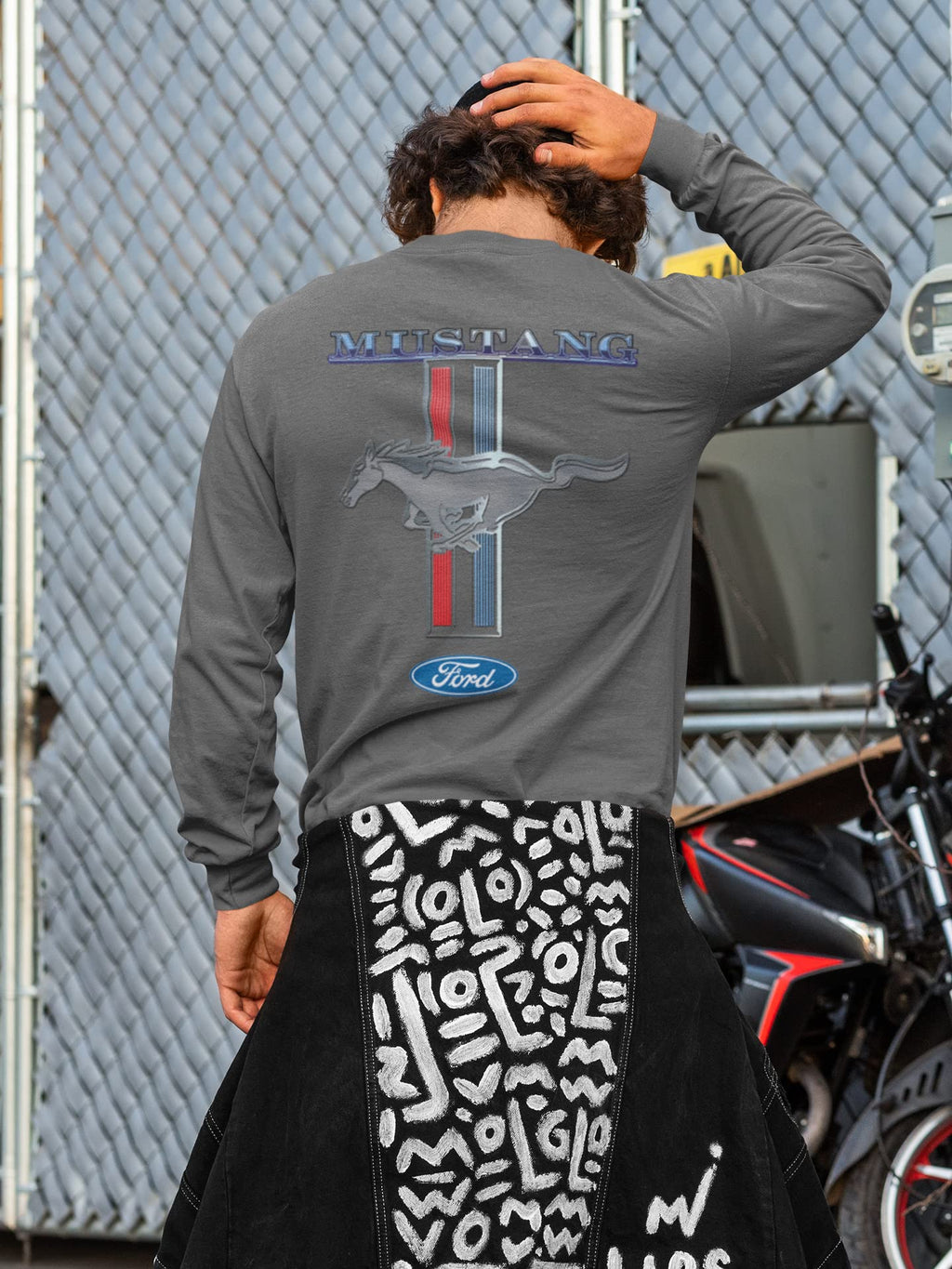 Ford Mustang Pony Racing Stripe 5.0 Muscle Cars Long Sleeve T-Shirt Front Back Print