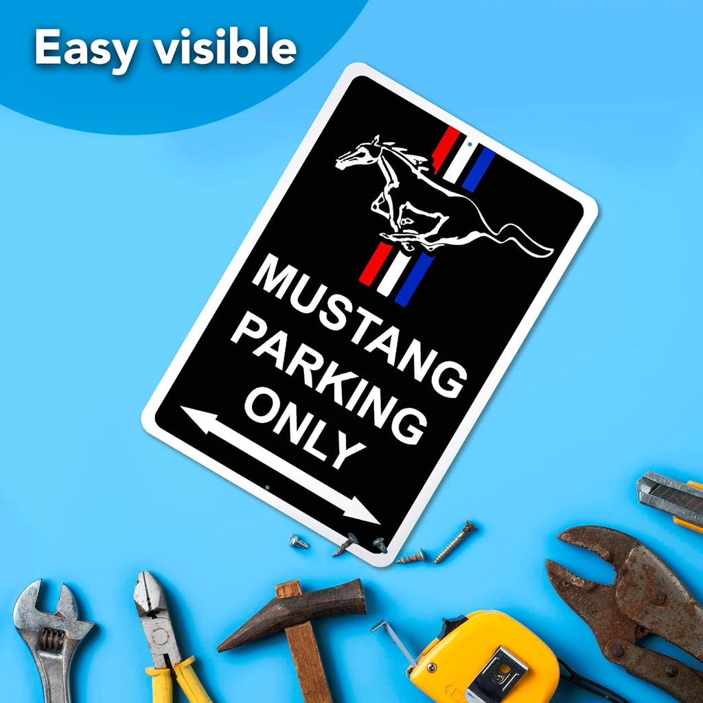 Parking Only Sign for Mustang - 8x12 Aluminum Garage Gifts for Men